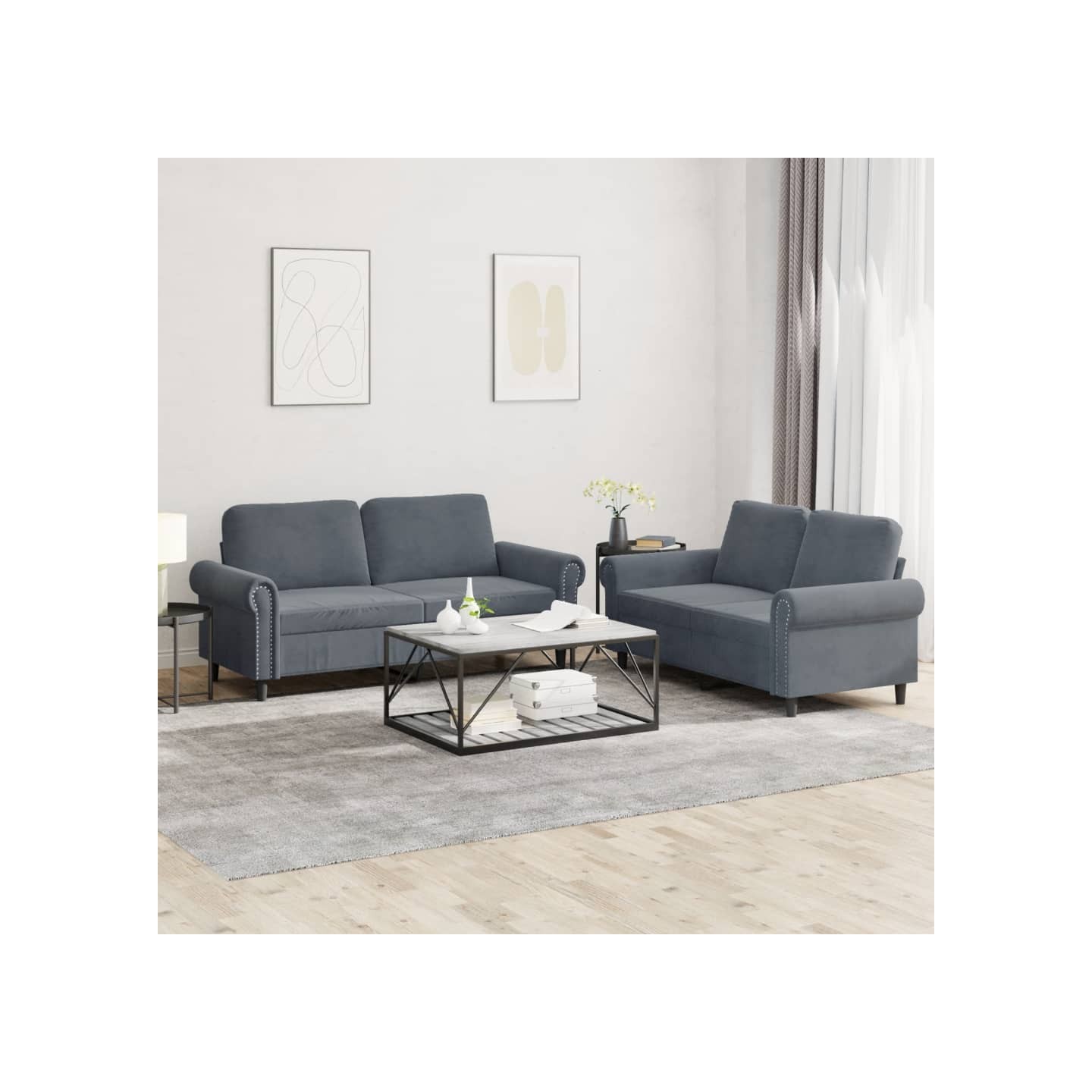 Ensemble de canapés 2 pcs avec coussins Gris foncé Velours