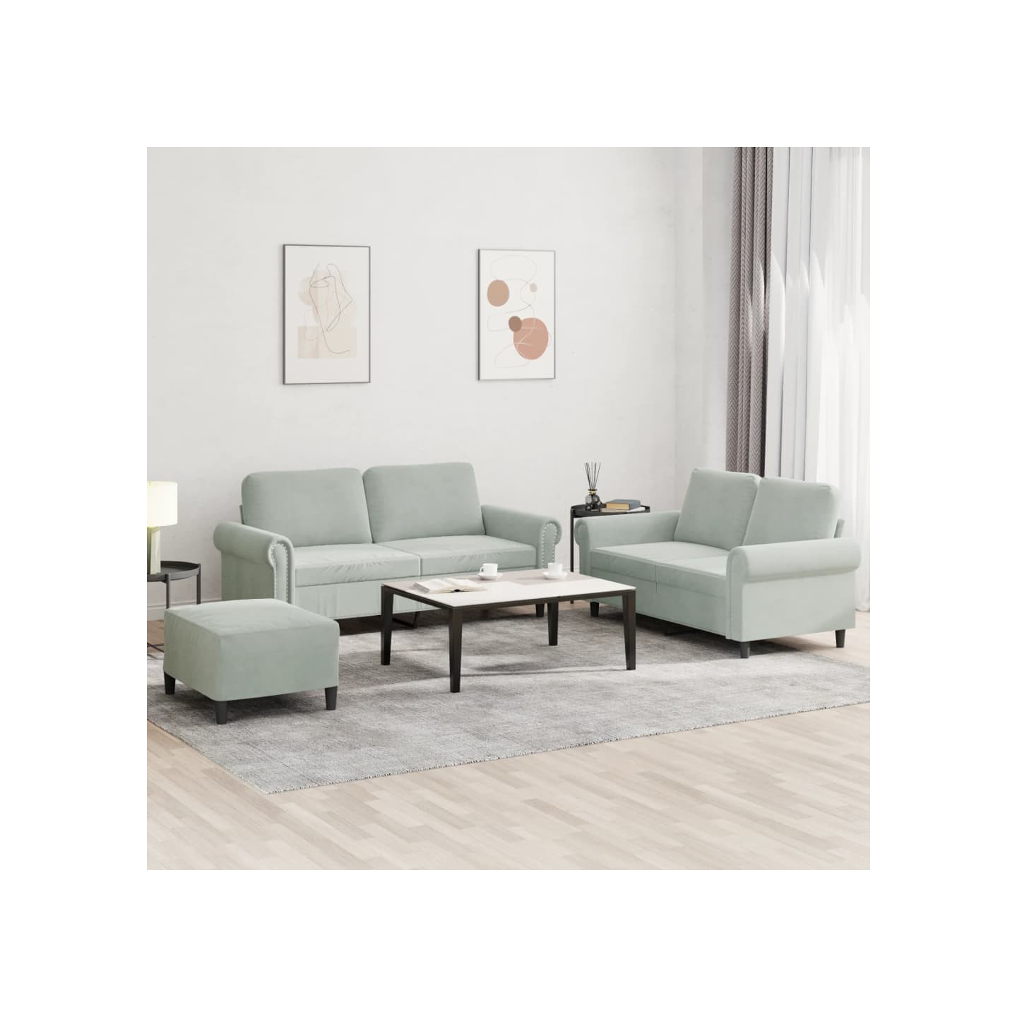Ensemble de canapés 3 pcs avec coussins Gris clair Velours