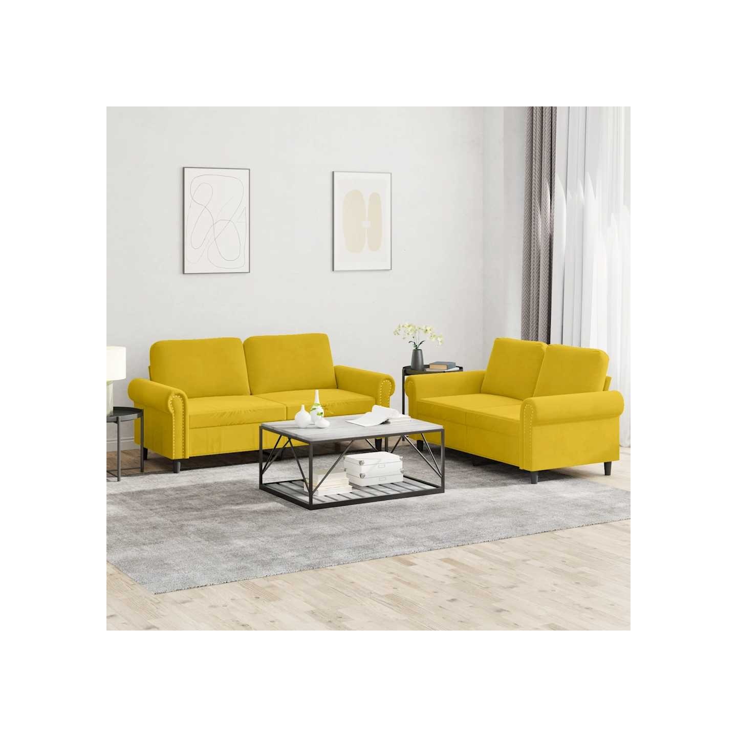 Ensemble de canapés 2 pcs avec coussins Jaune Velours