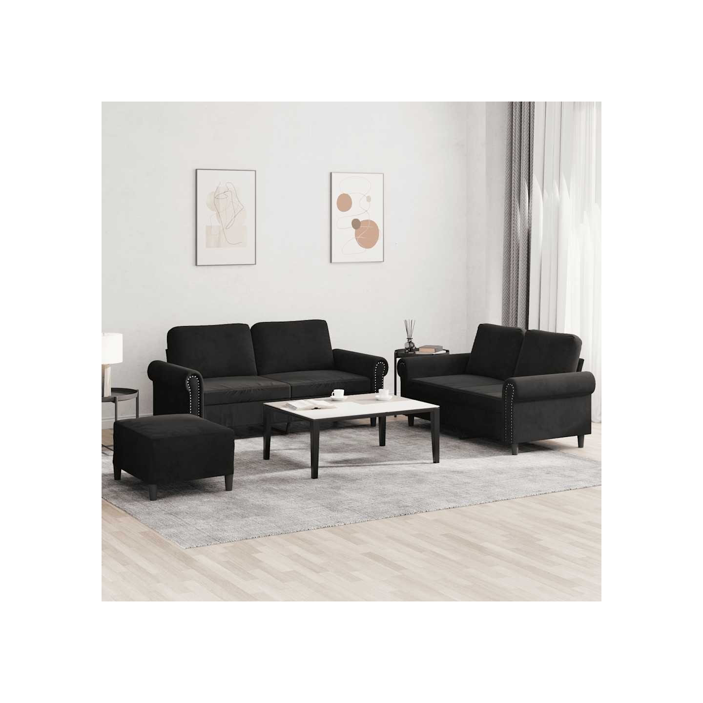Ensemble de canapés 3 pcs avec coussins Noir Velours