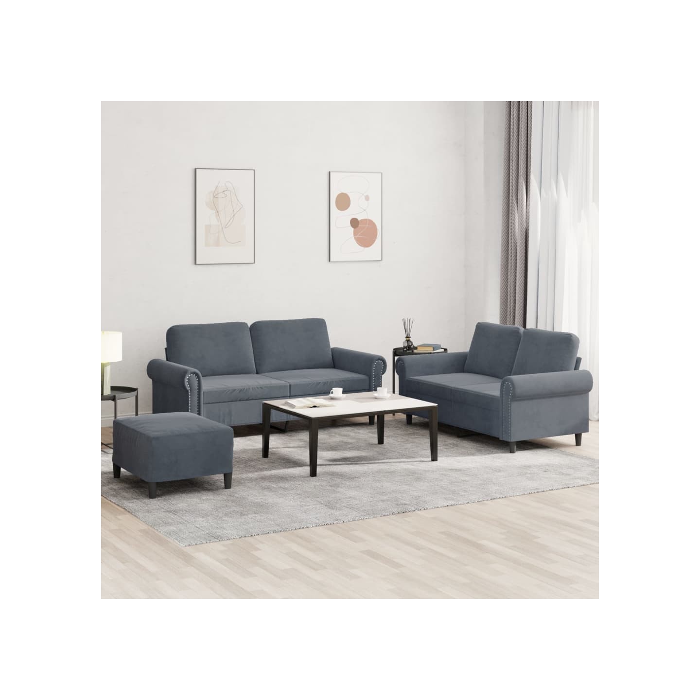 Ensemble de canapés 3 pcs avec coussins Gris foncé Velours
