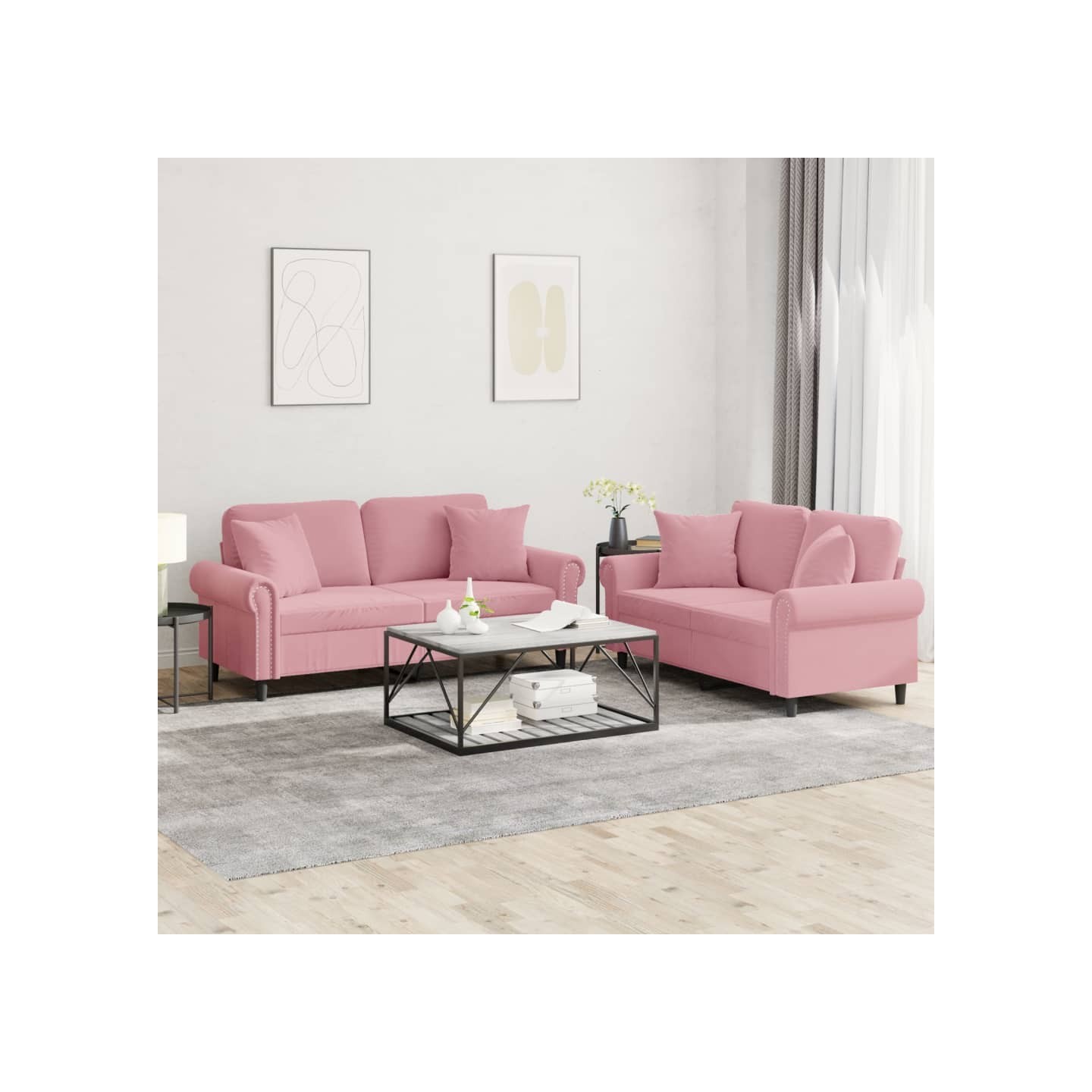 Ensemble de canapés 2 pcs avec coussins rose velours