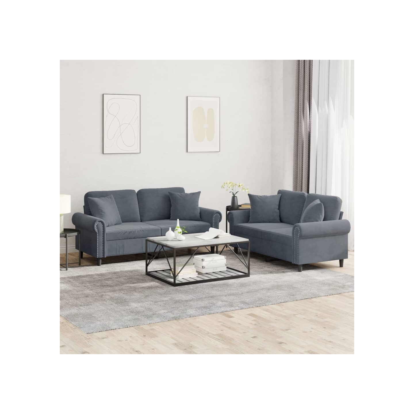 Ensemble de canapés 2 pcs avec coussins gris foncé velours