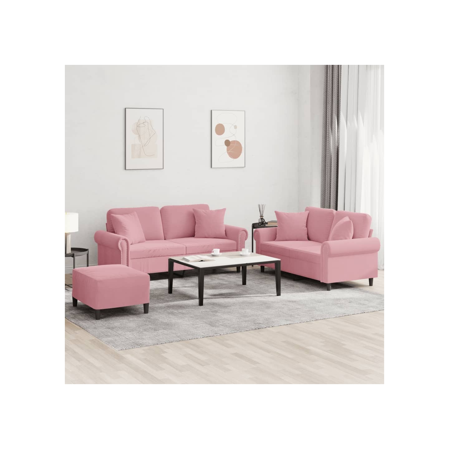 Ensemble de canapés 3 pcs avec coussins rose velours