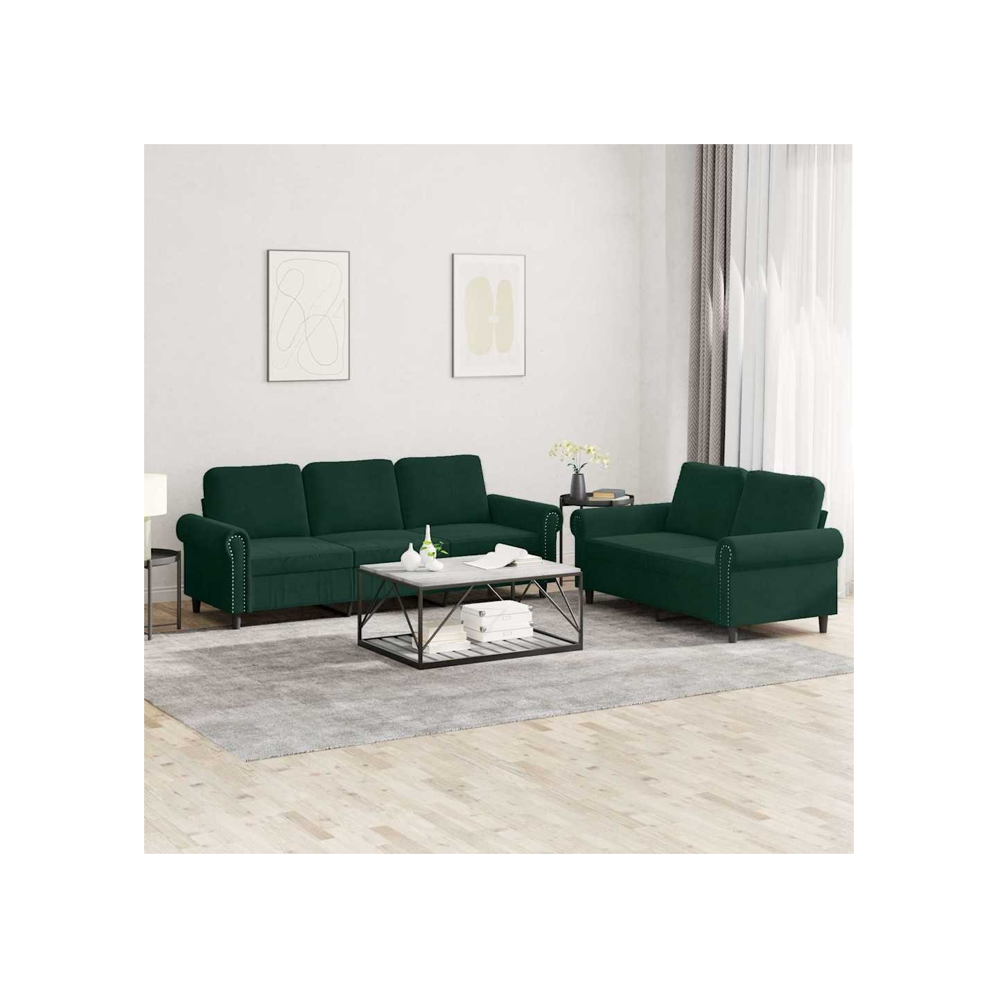 Ensemble de canapés 2 pcs avec coussins Vert foncé Velours