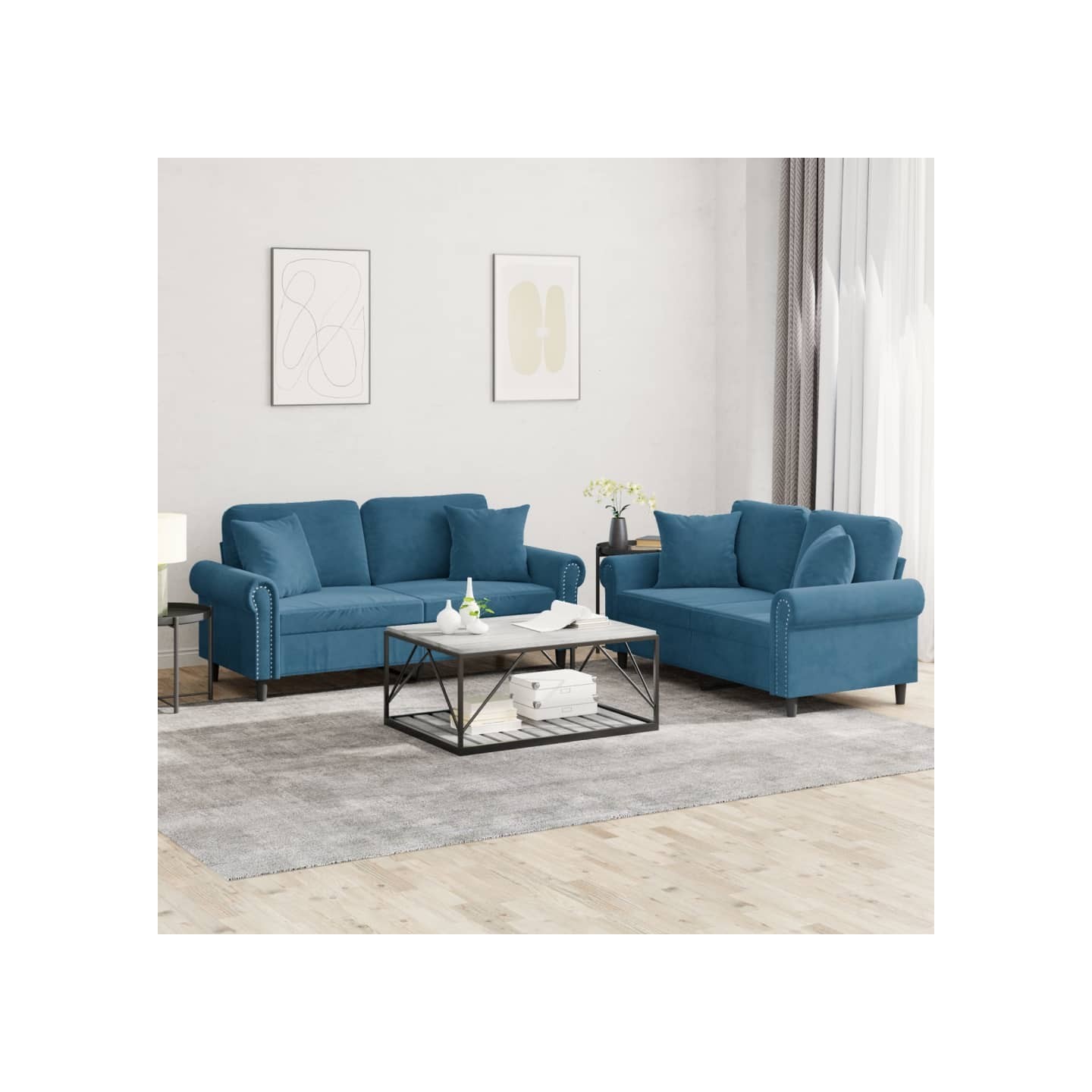 Ensemble de canapés 2 pcs avec coussins bleu velours