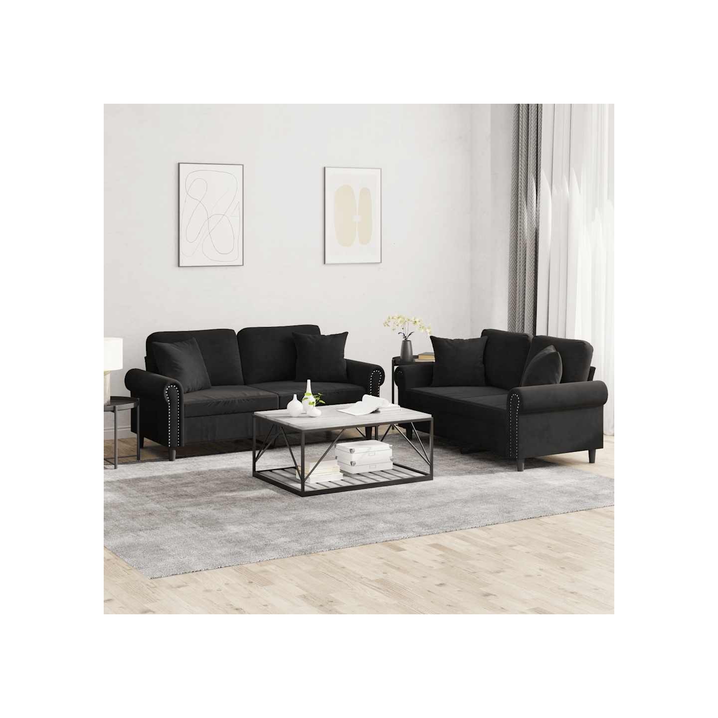 Ensemble de canapés 2 pcs avec coussins noir velours