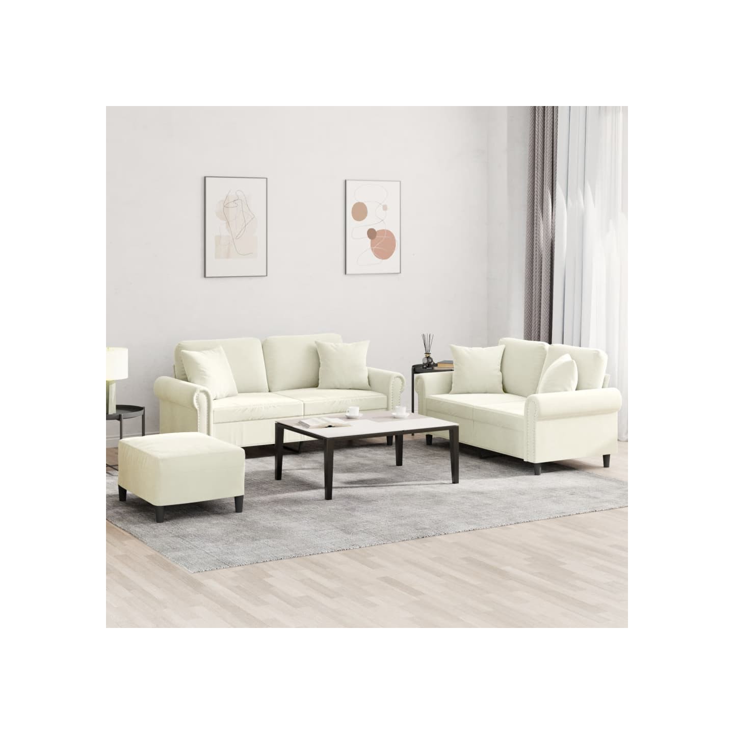 Ensemble de canapés 3 pcs avec coussins crème velours