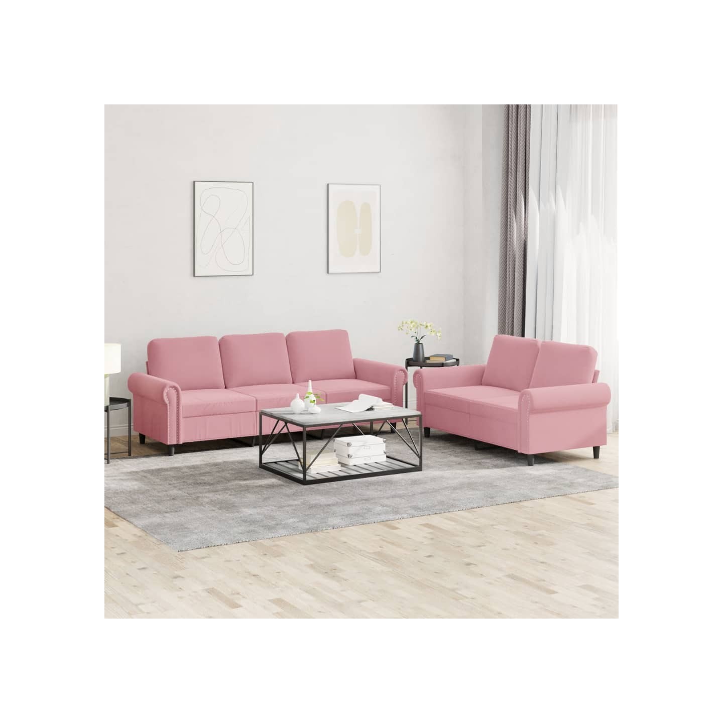 Ensemble de canapés 2 pcs avec coussins Rose Velours