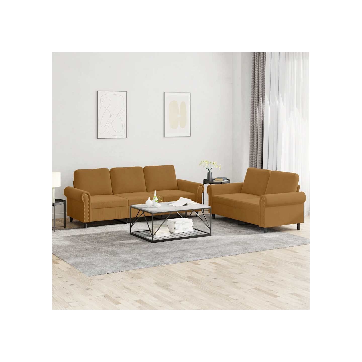 Ensemble de canapés 2 pcs avec coussins Marron Velours