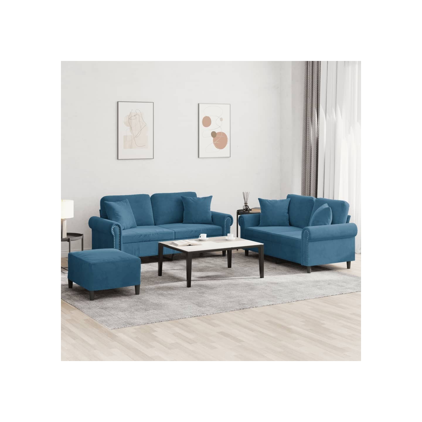 Ensemble de canapés 3 pcs avec coussins bleu velours