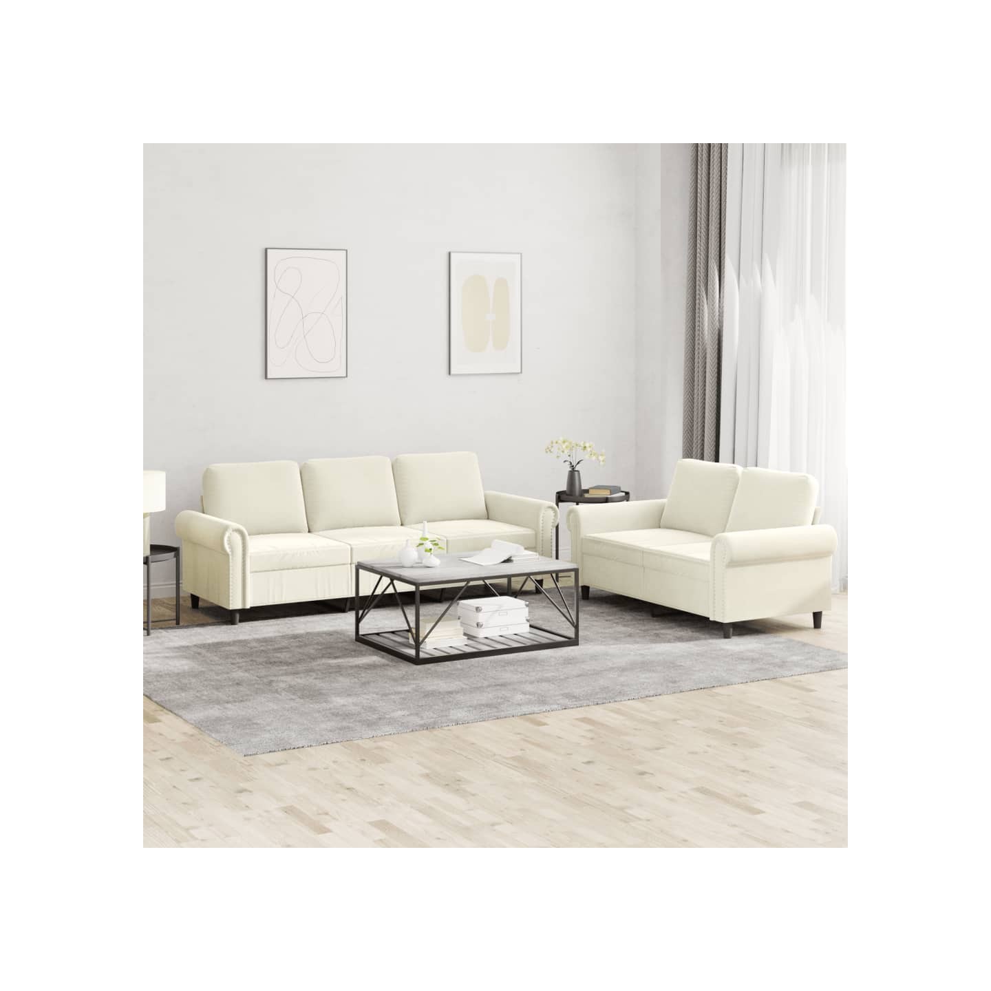 Ensemble de canapés 2 pcs avec coussins Crème Velours