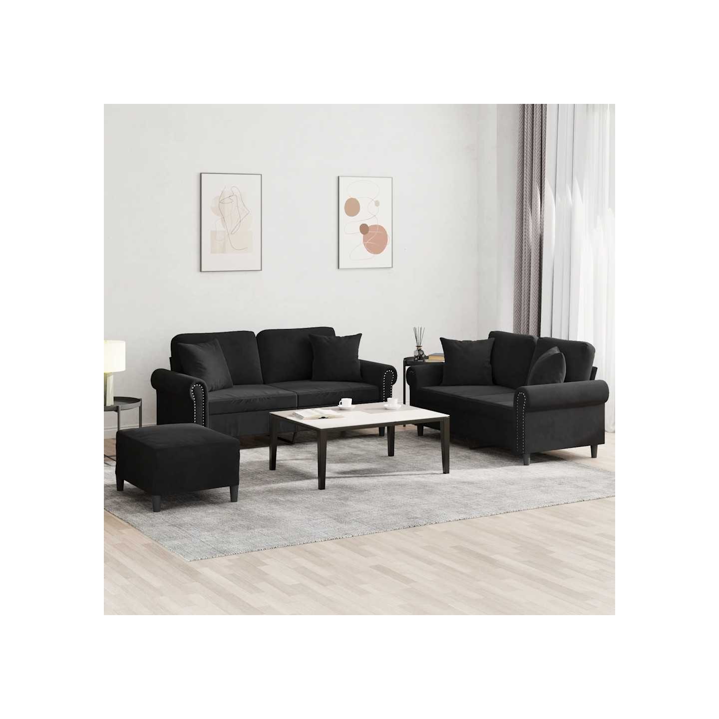 Ensemble de canapés 3 pcs avec coussins noir velours
