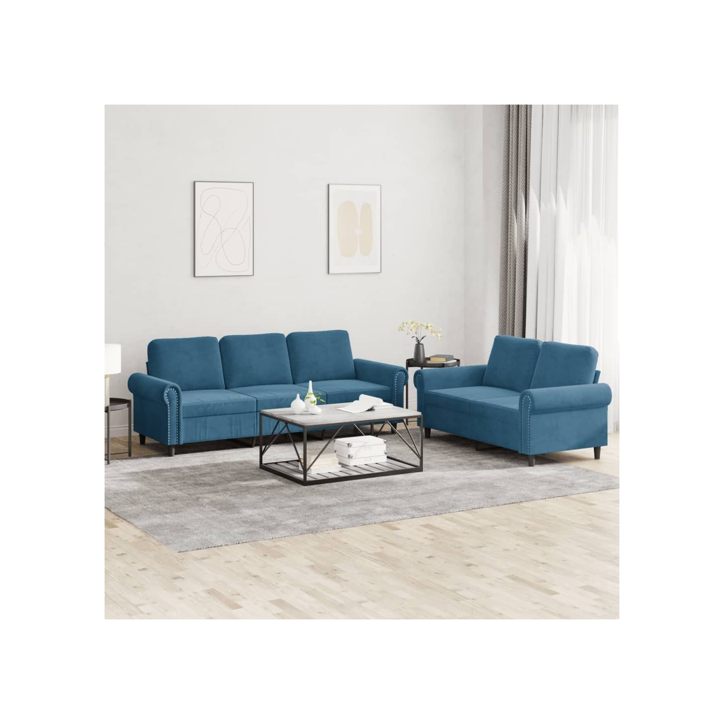 Ensemble de canapés 2 pcs avec coussins Bleu Velours