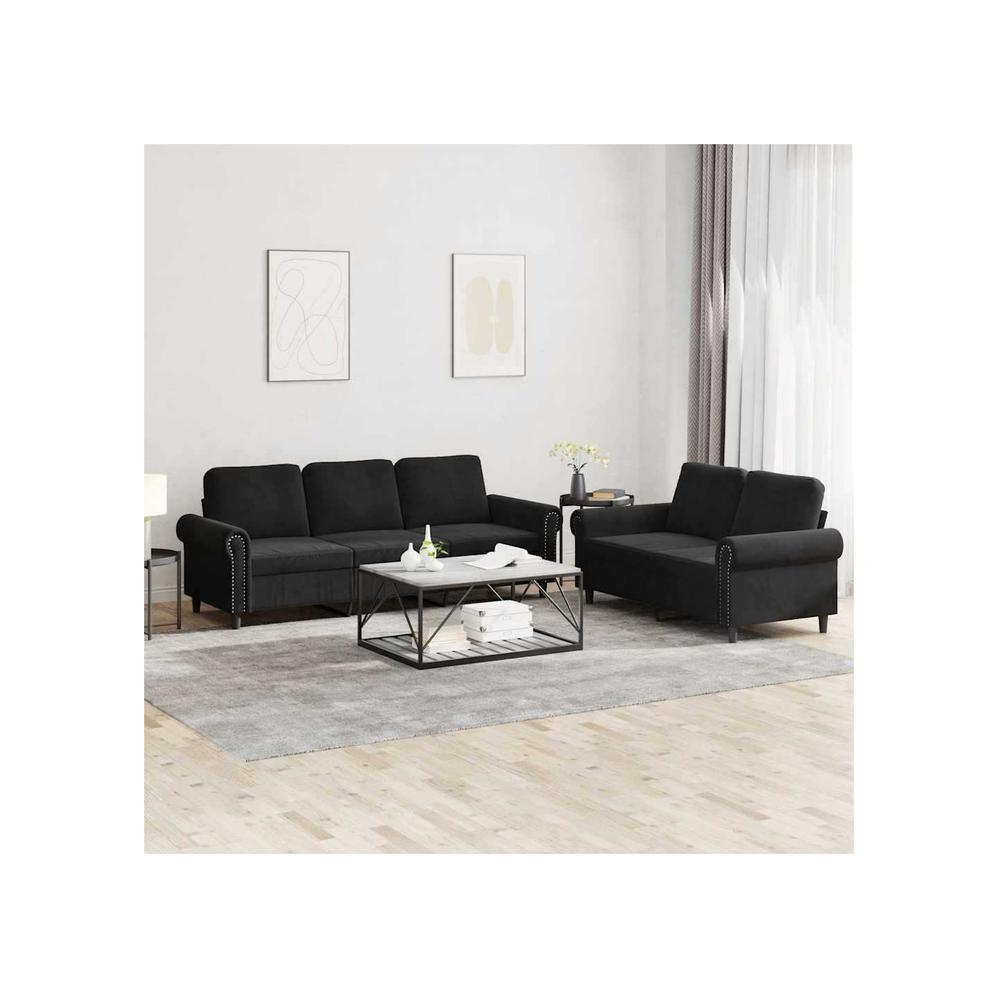 Ensemble de canapés 2 pcs avec coussins Noir Velours