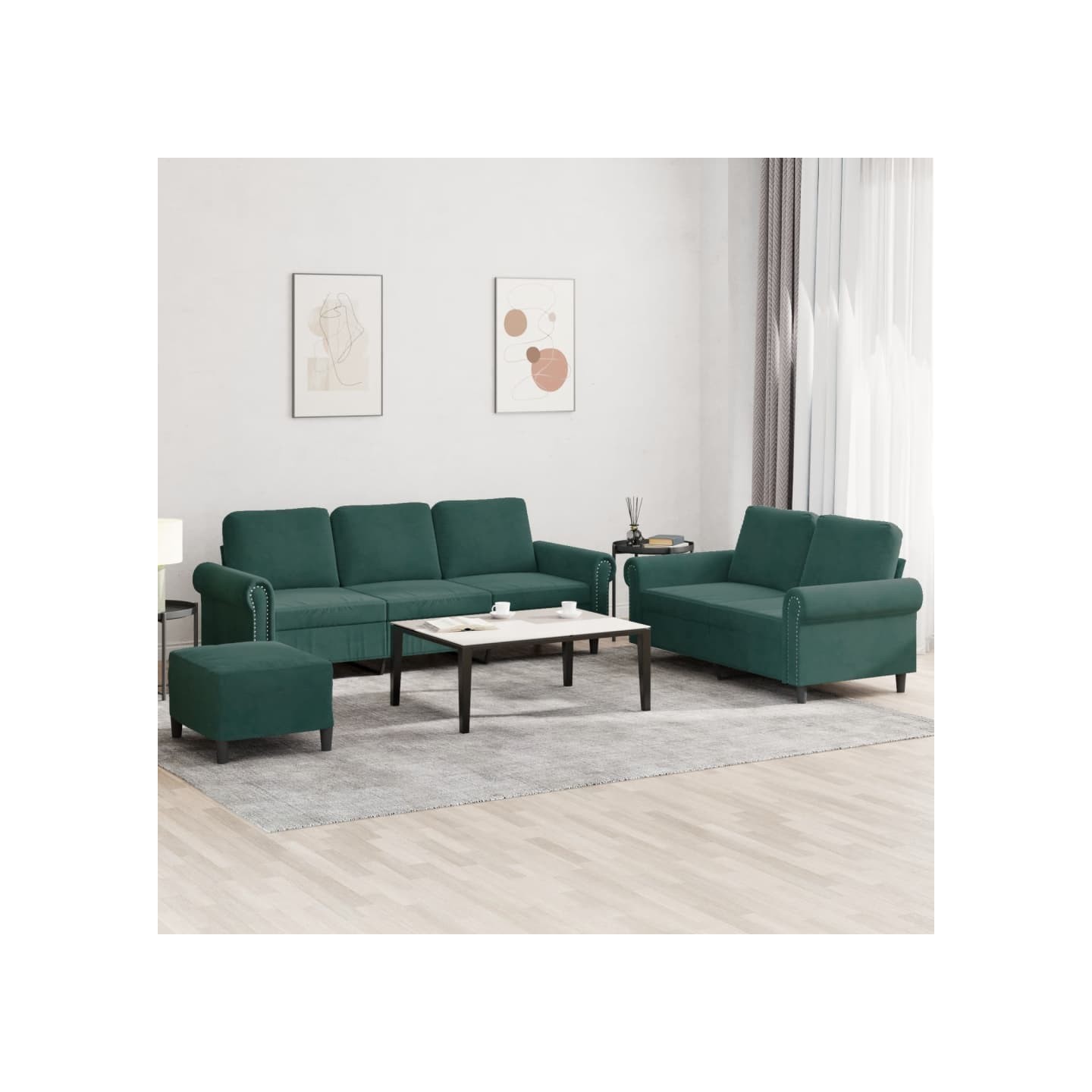 Ensemble de canapés 3 pcs avec coussins Vert foncé Velours