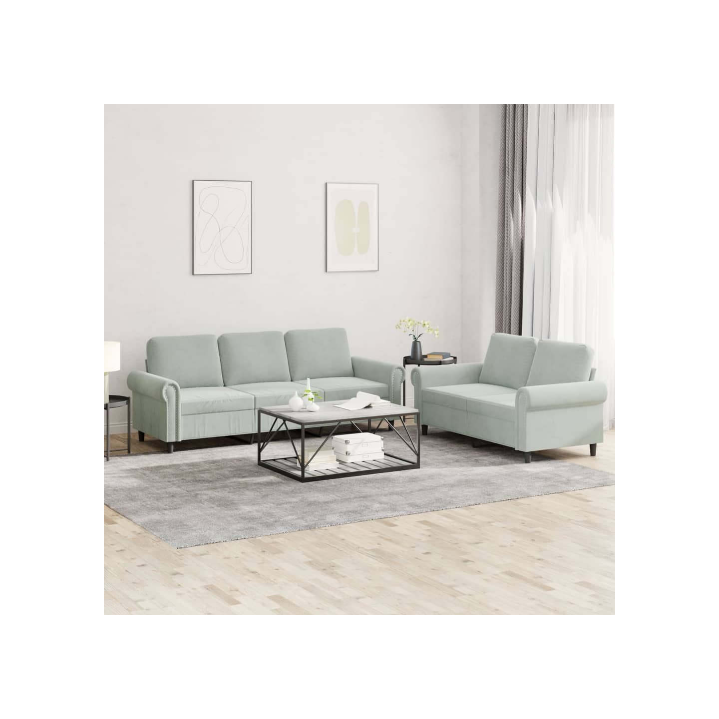 Ensemble de canapés 2 pcs avec coussins Gris clair Velours