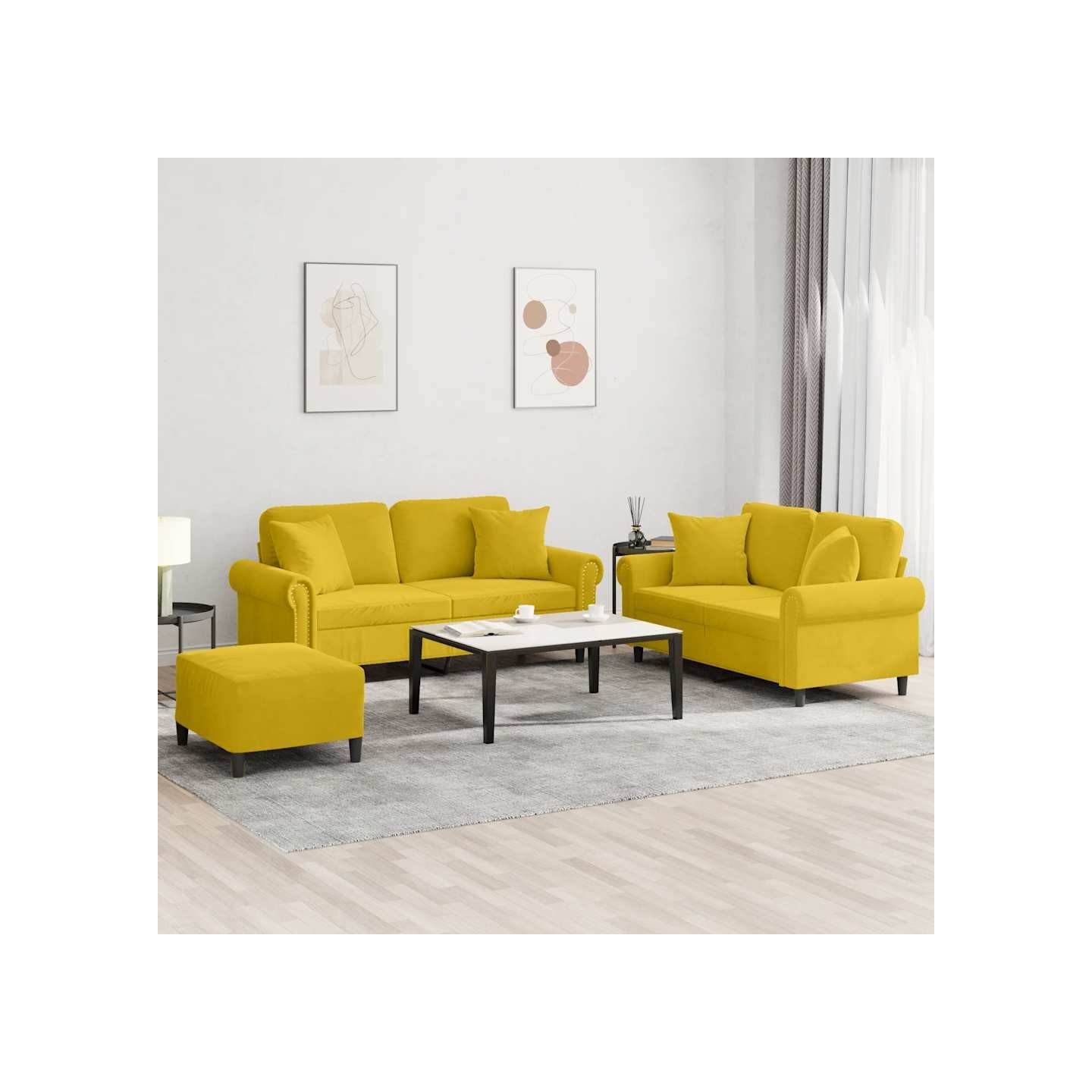 Ensemble de canapés 3 pcs avec coussins jaune velours
