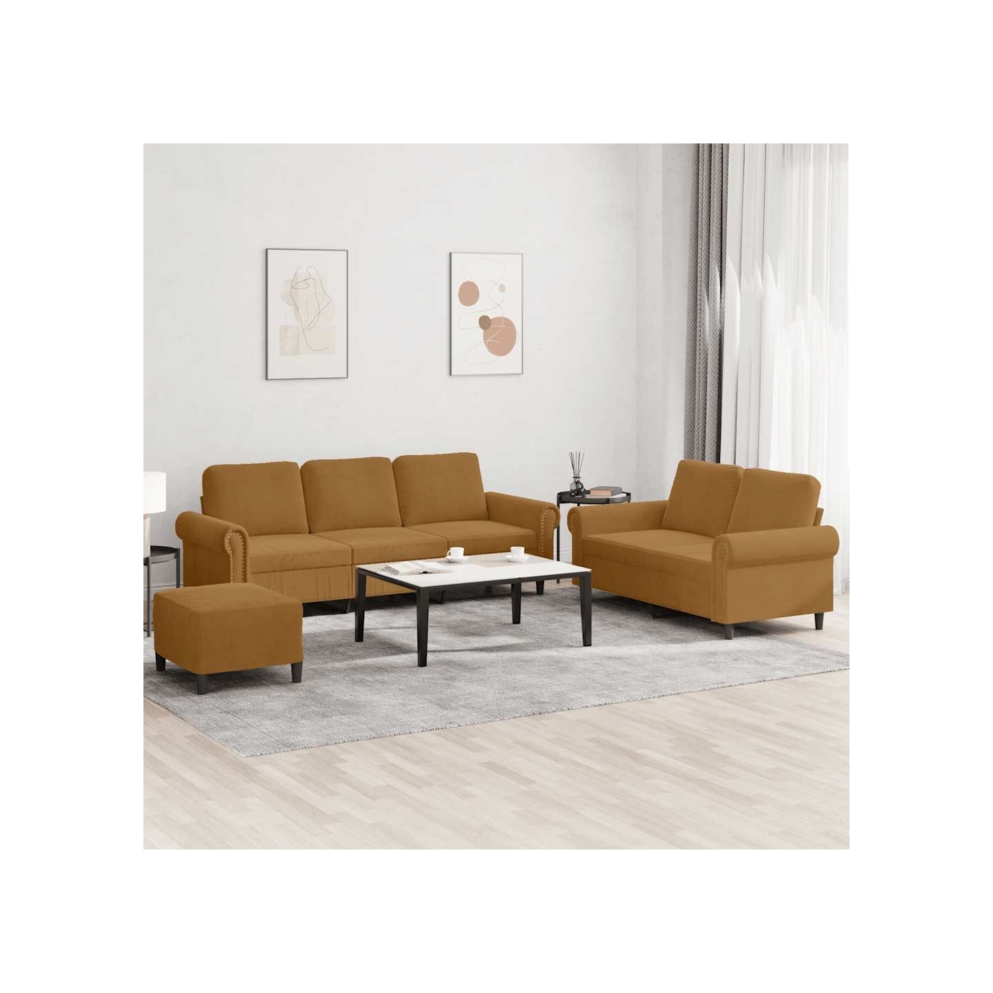 Ensemble de canapés 3 pcs avec coussins Marron Velours