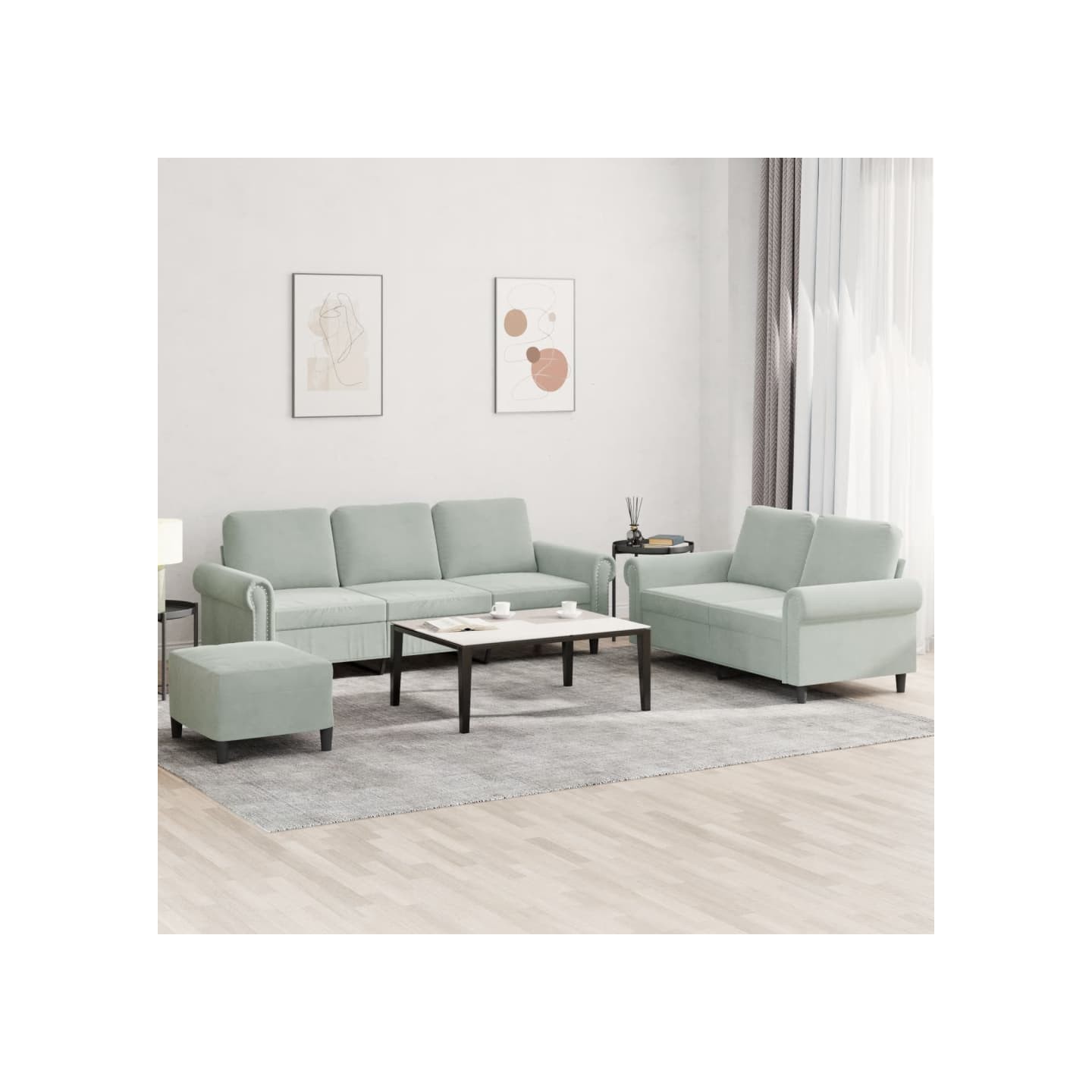 Ensemble de canapés 3 pcs avec coussins Gris clair Velours