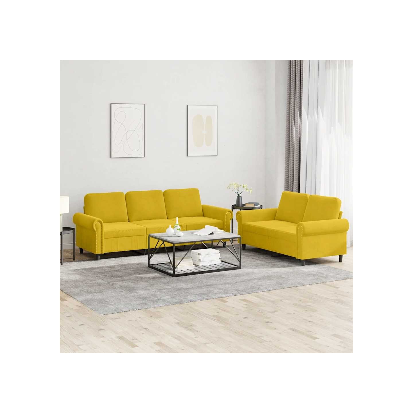 Ensemble de canapés 2 pcs avec coussins Jaune Velours