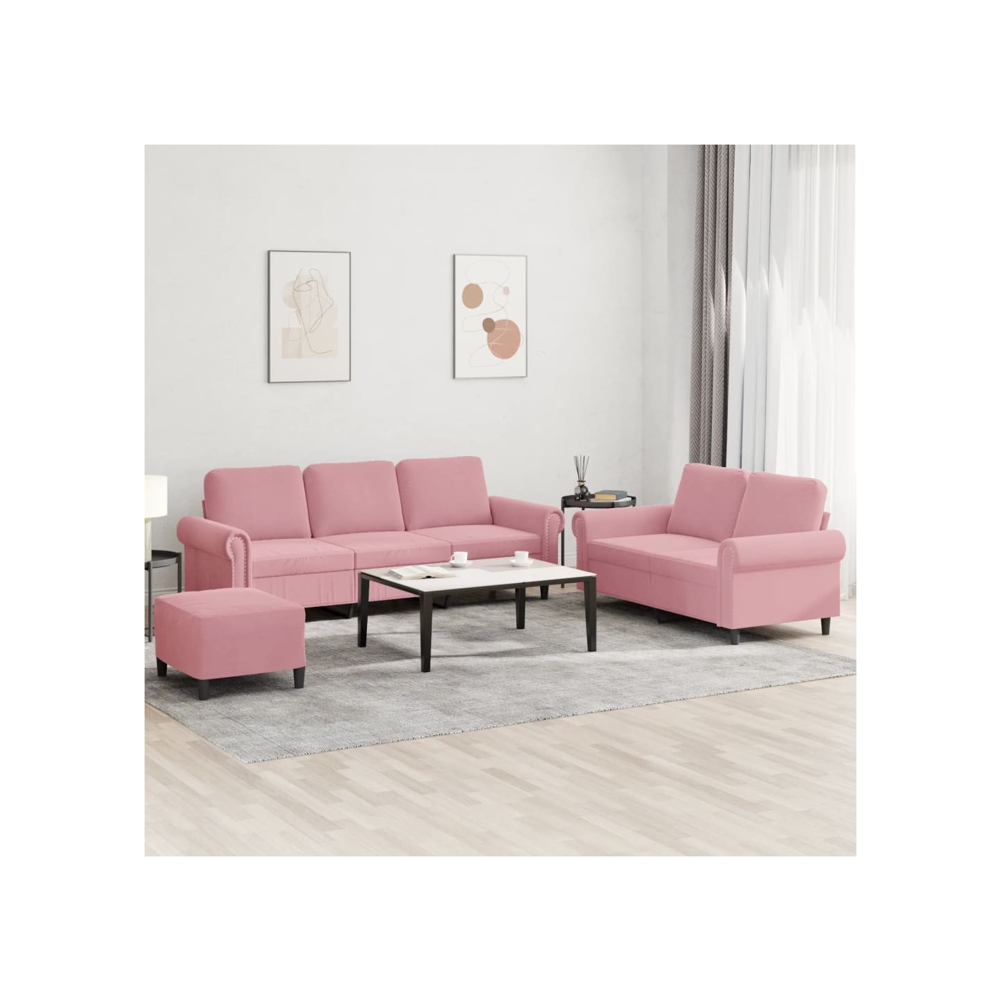 Ensemble de canapés 3 pcs avec coussins Rose Velours
