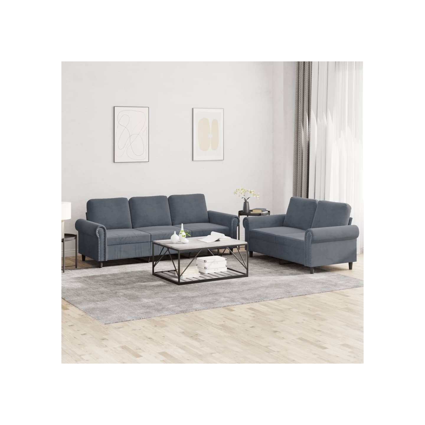 Ensemble de canapés 2 pcs avec coussins Gris foncé Velours