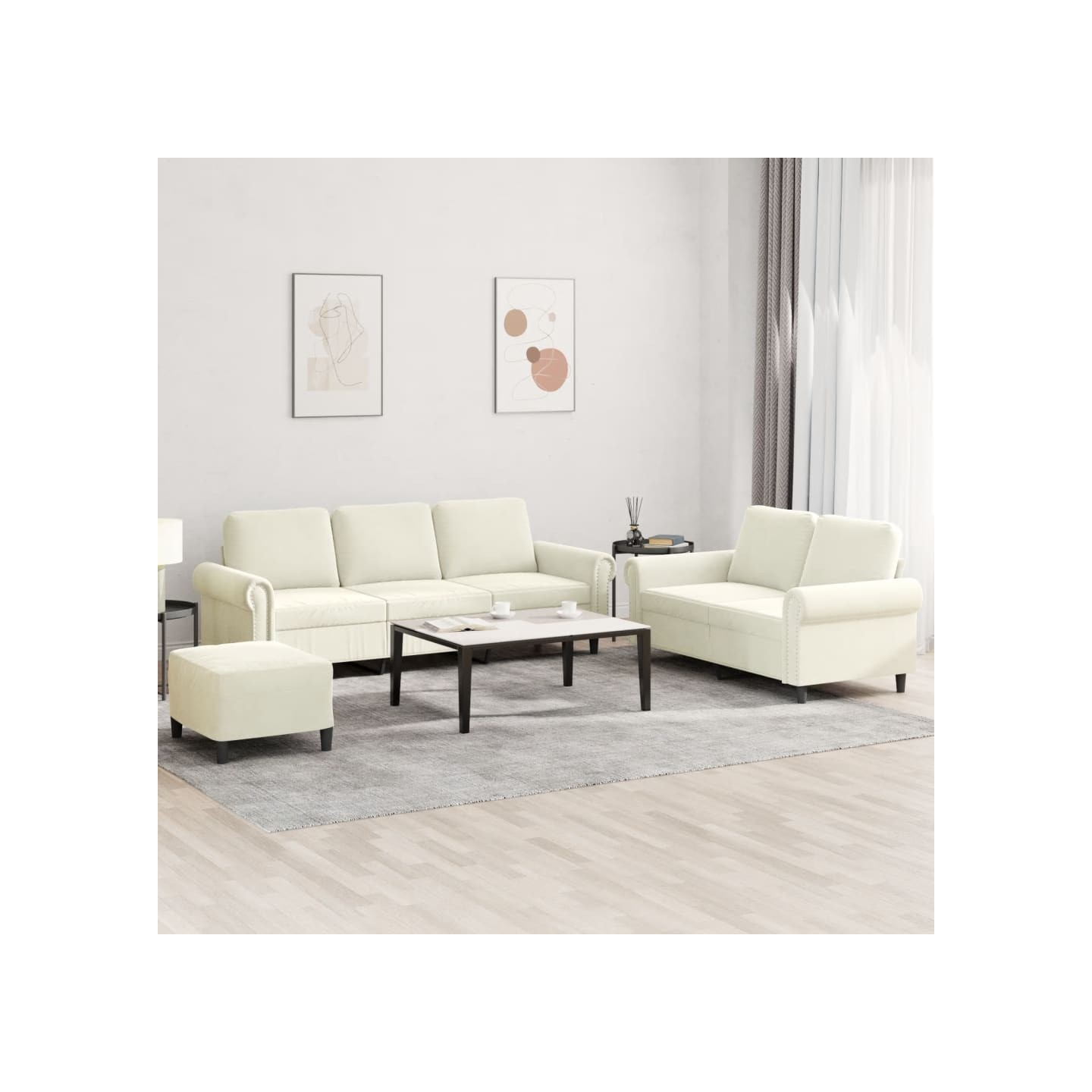 Ensemble de canapés 3 pcs avec coussins Crème Velours