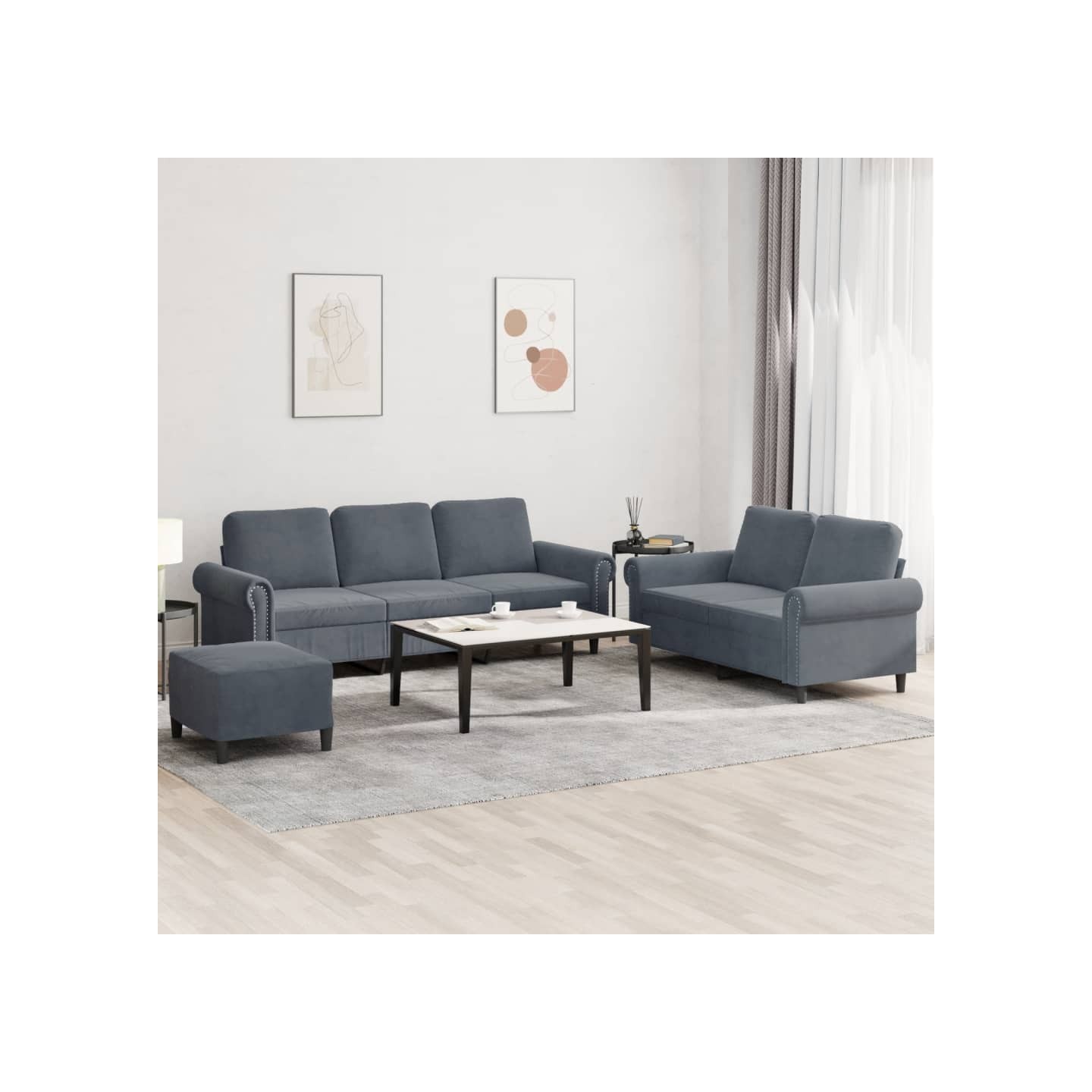 Ensemble de canapés 3 pcs avec coussins Gris foncé Velours