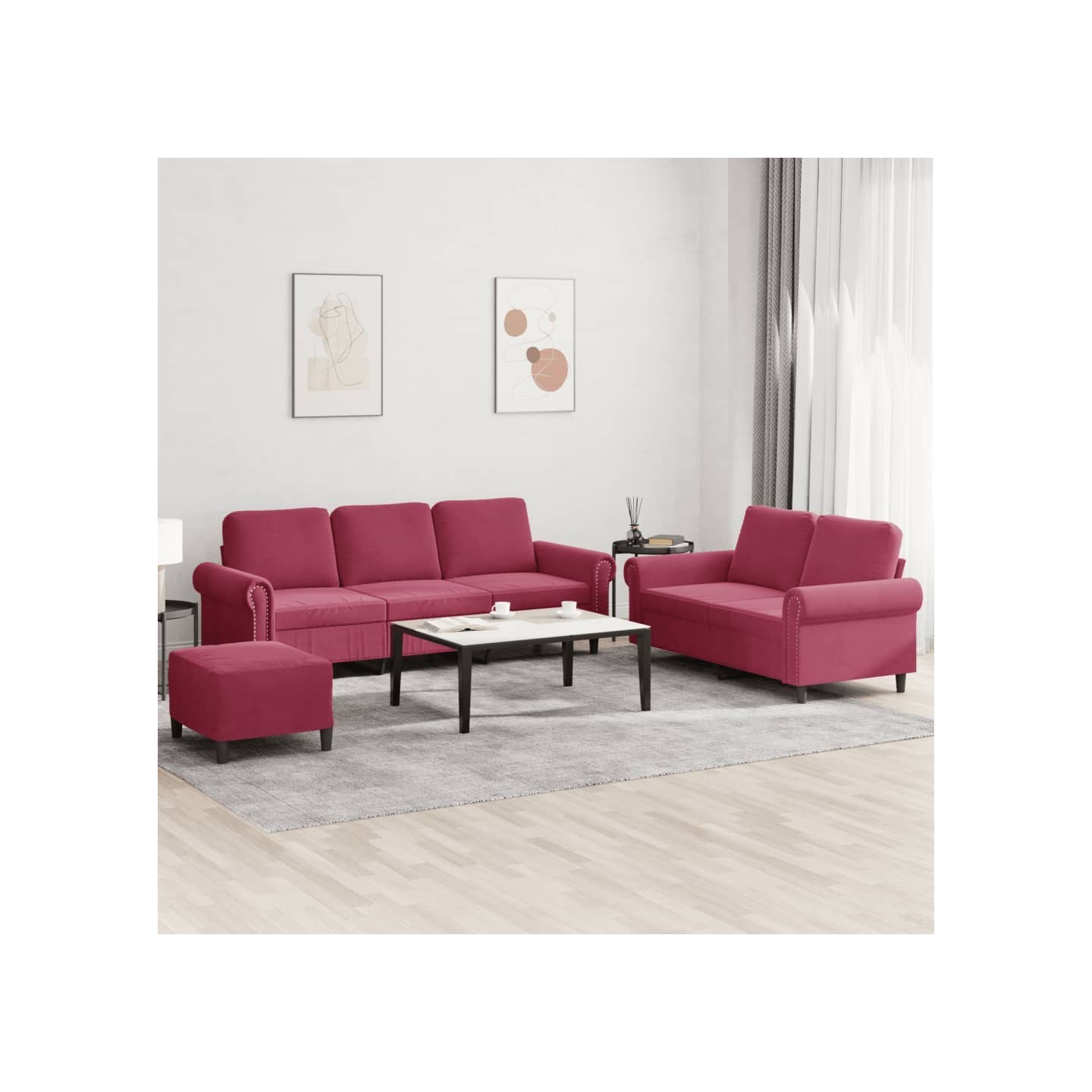 Ensemble de canapés 3 pcs avec coussins Rouge bordeaux Velours