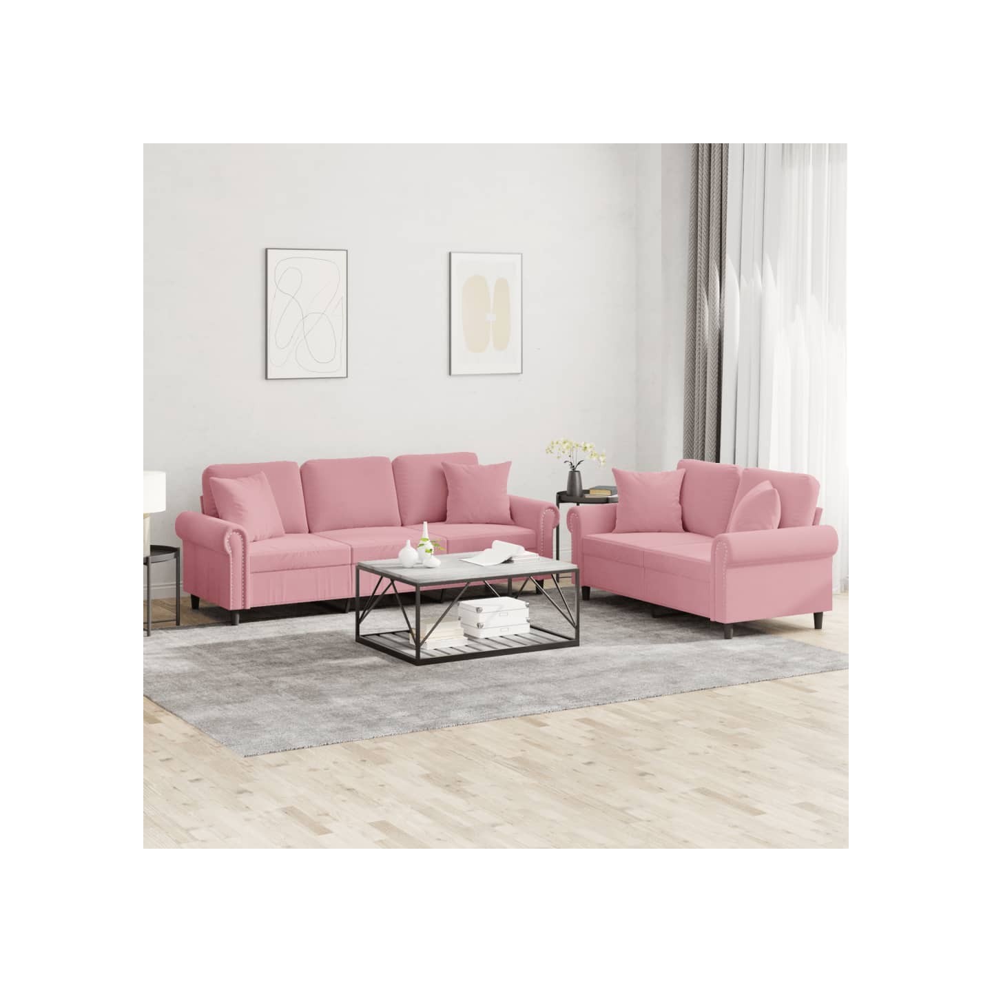 Ensemble de canapés 2 pcs avec coussins rose velours