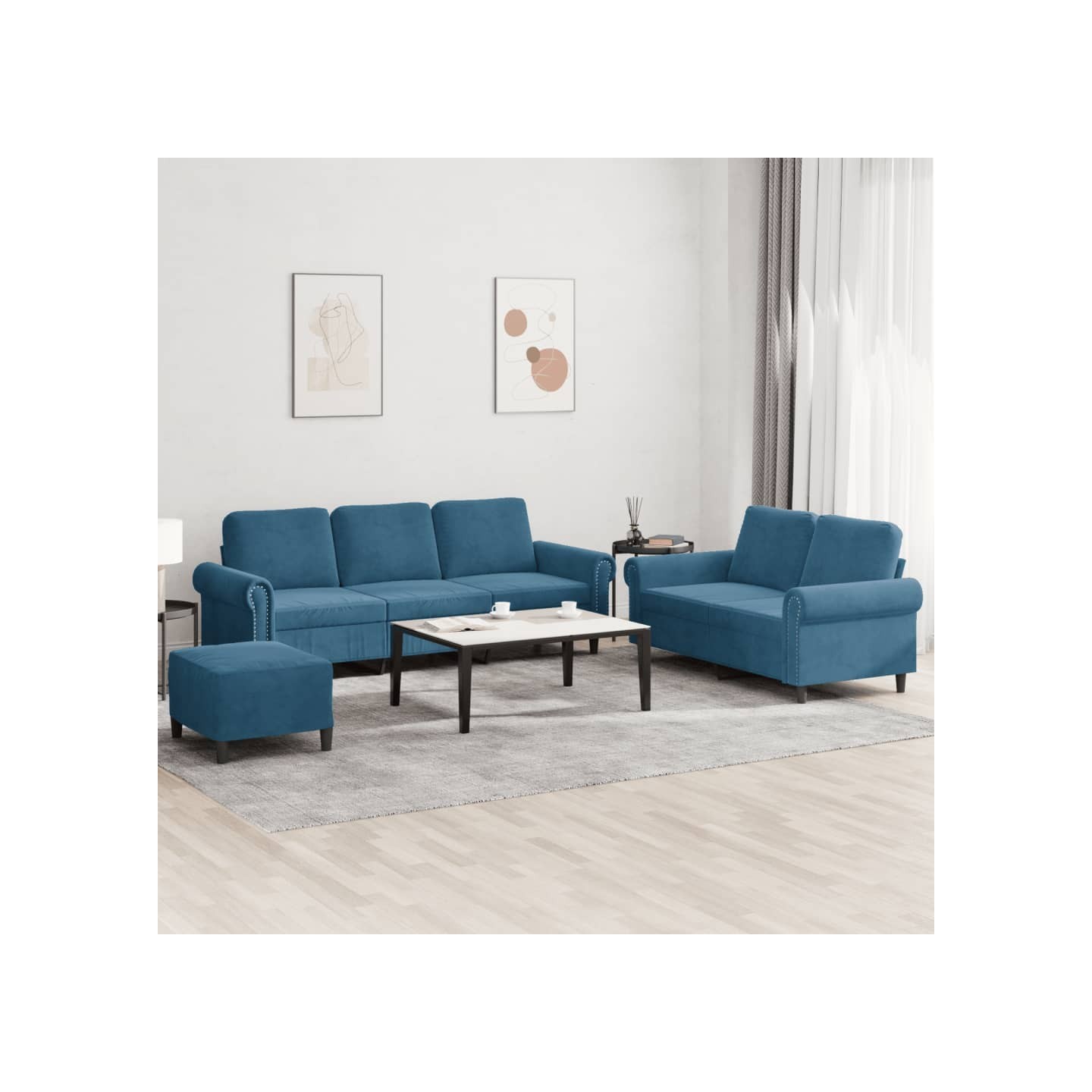 Ensemble de canapés 3 pcs avec coussins Bleu Velours