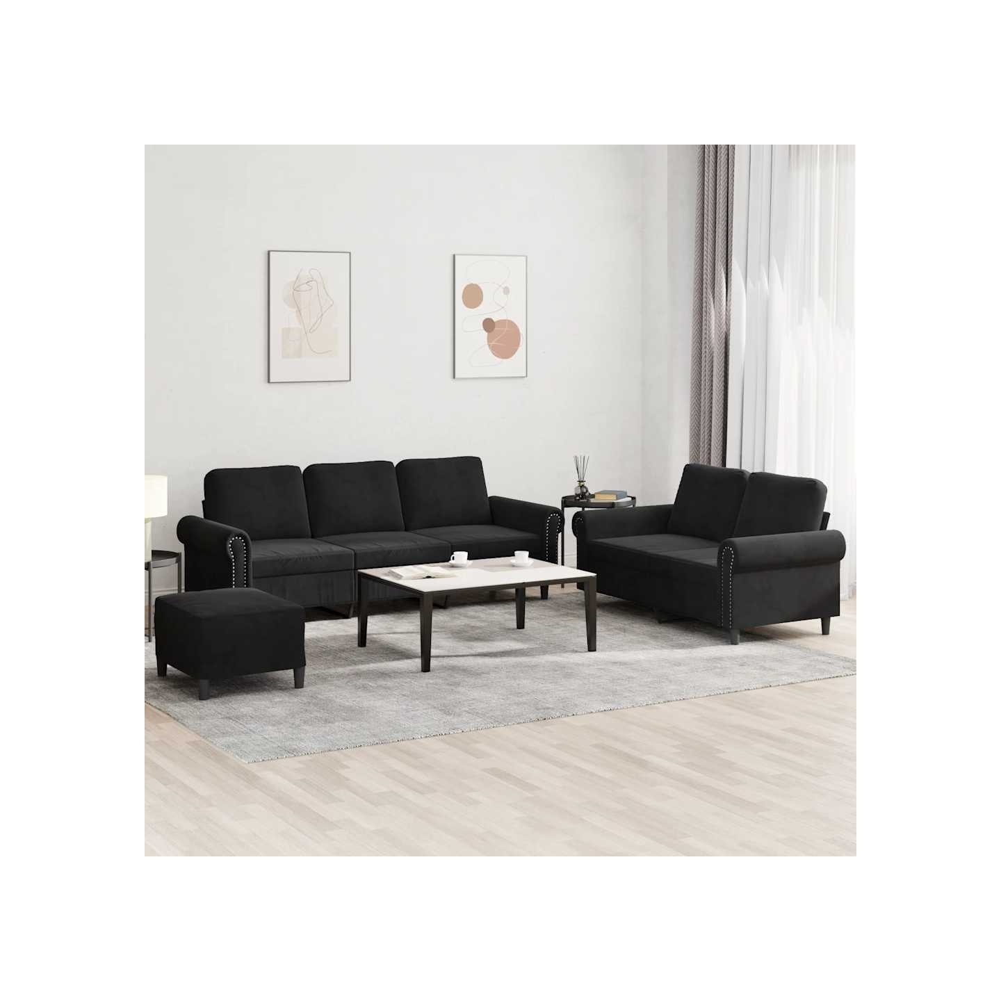 Ensemble de canapés 3 pcs avec coussins Noir Velours