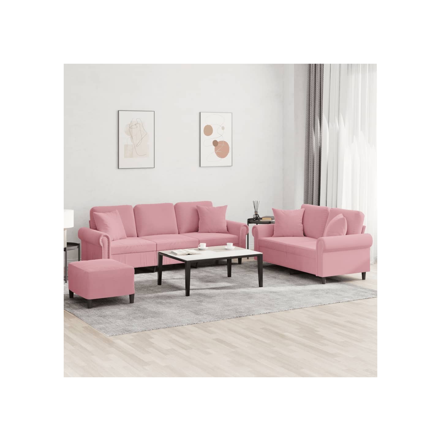 Ensemble de canapés 3 pcs avec coussins rose velours