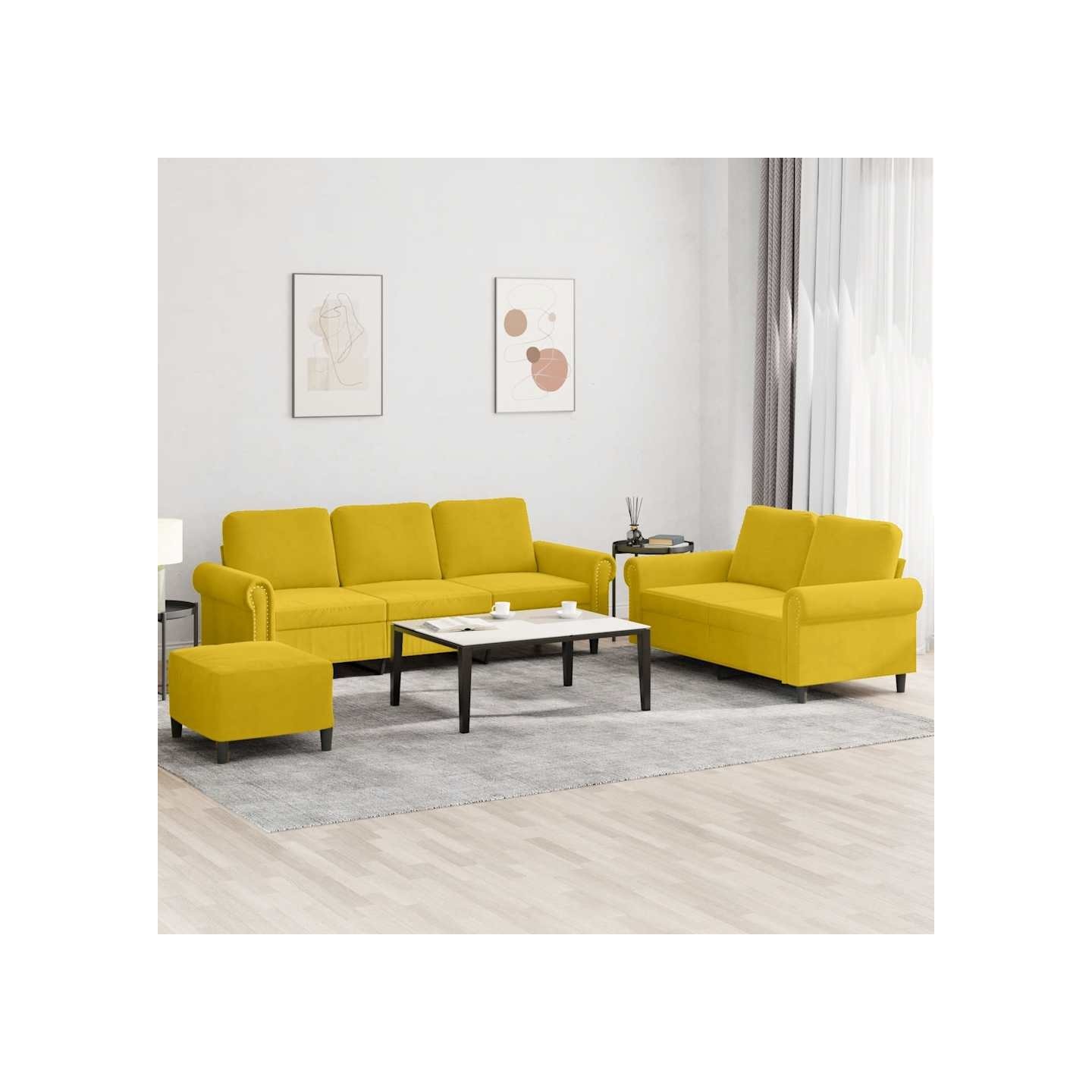 Ensemble de canapés 3 pcs avec coussins Jaune Velours