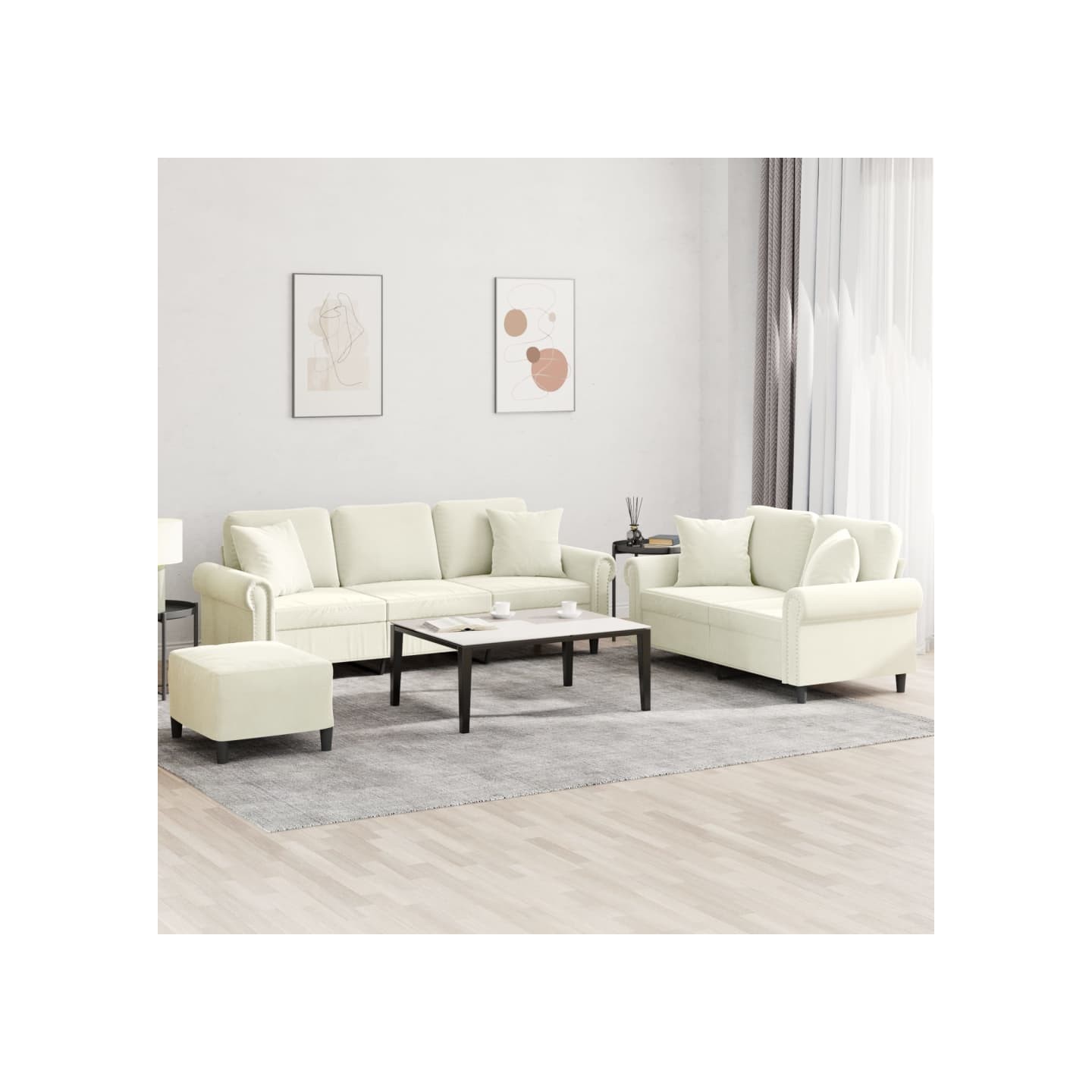Ensemble de canapés 3 pcs avec coussins crème velours