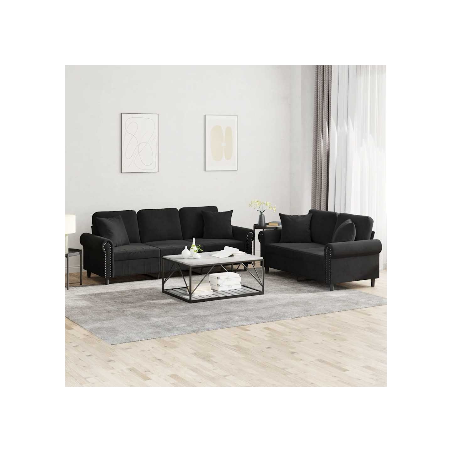 Ensemble de canapés 2 pcs avec coussins noir velours