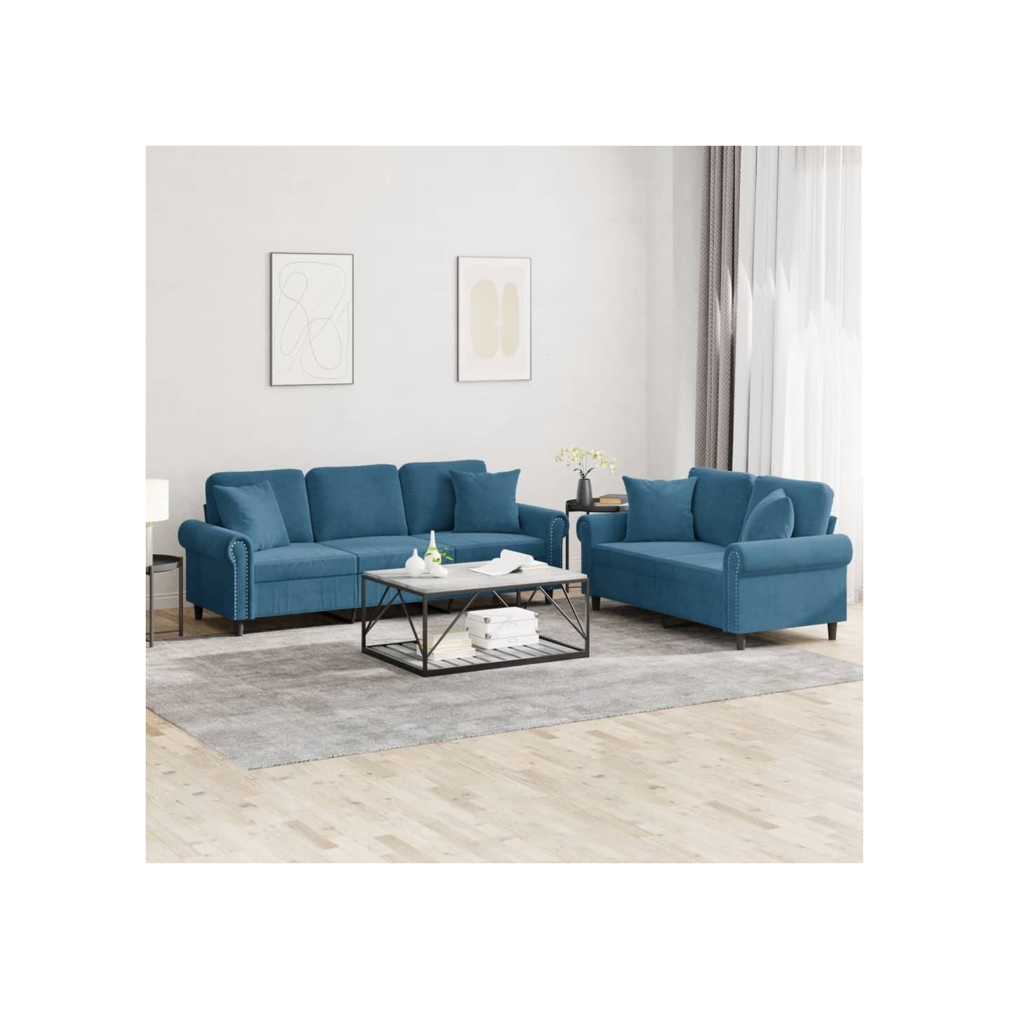 Ensemble de canapés 2 pcs avec coussins bleu velours