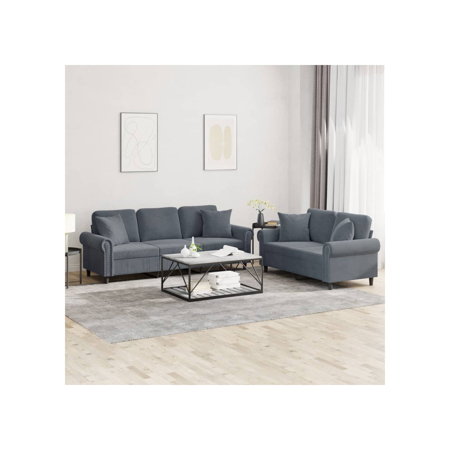 Ensemble de canapés 2 pcs avec coussins gris foncé velours