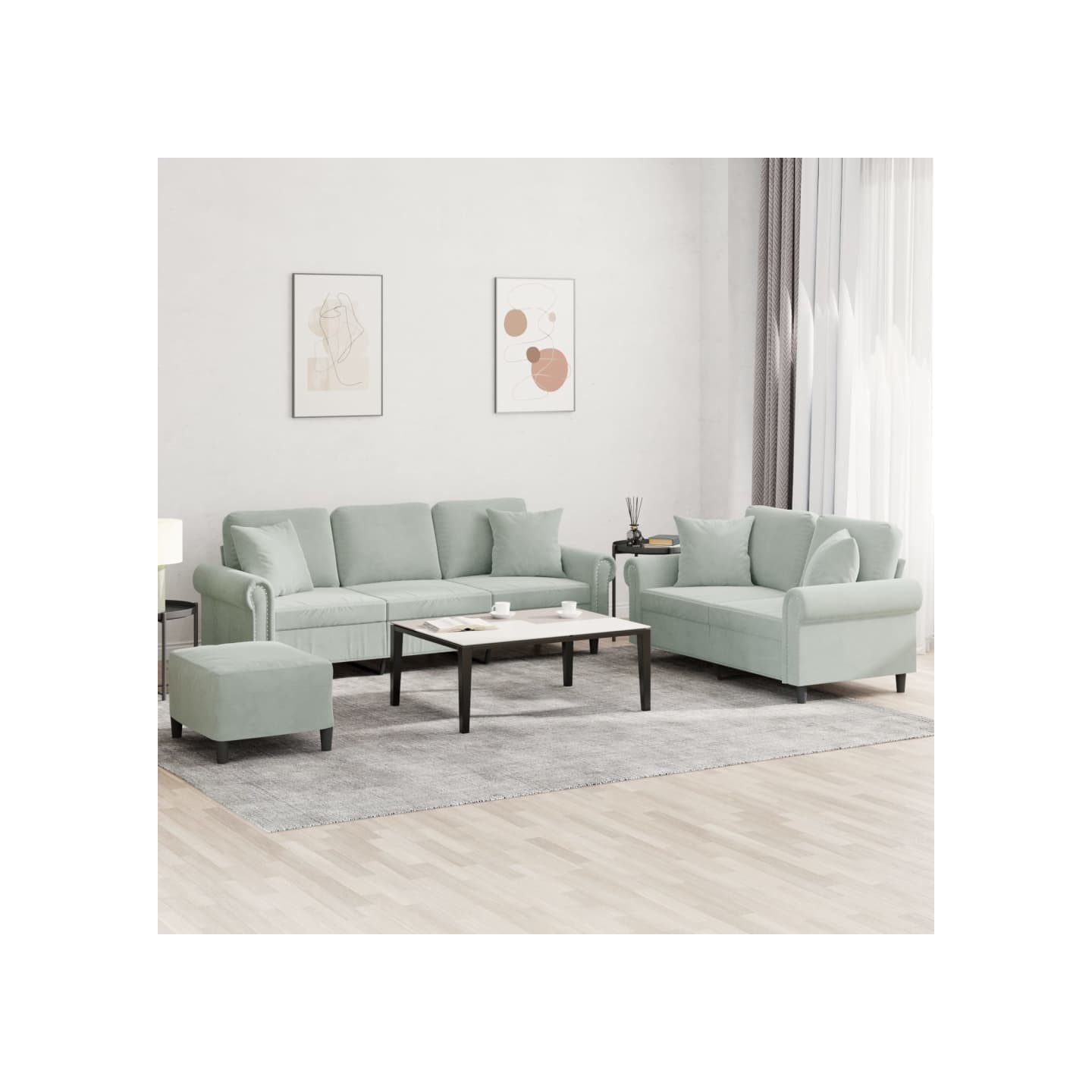 Ensemble de canapés 3 pcs avec coussins gris clair velours