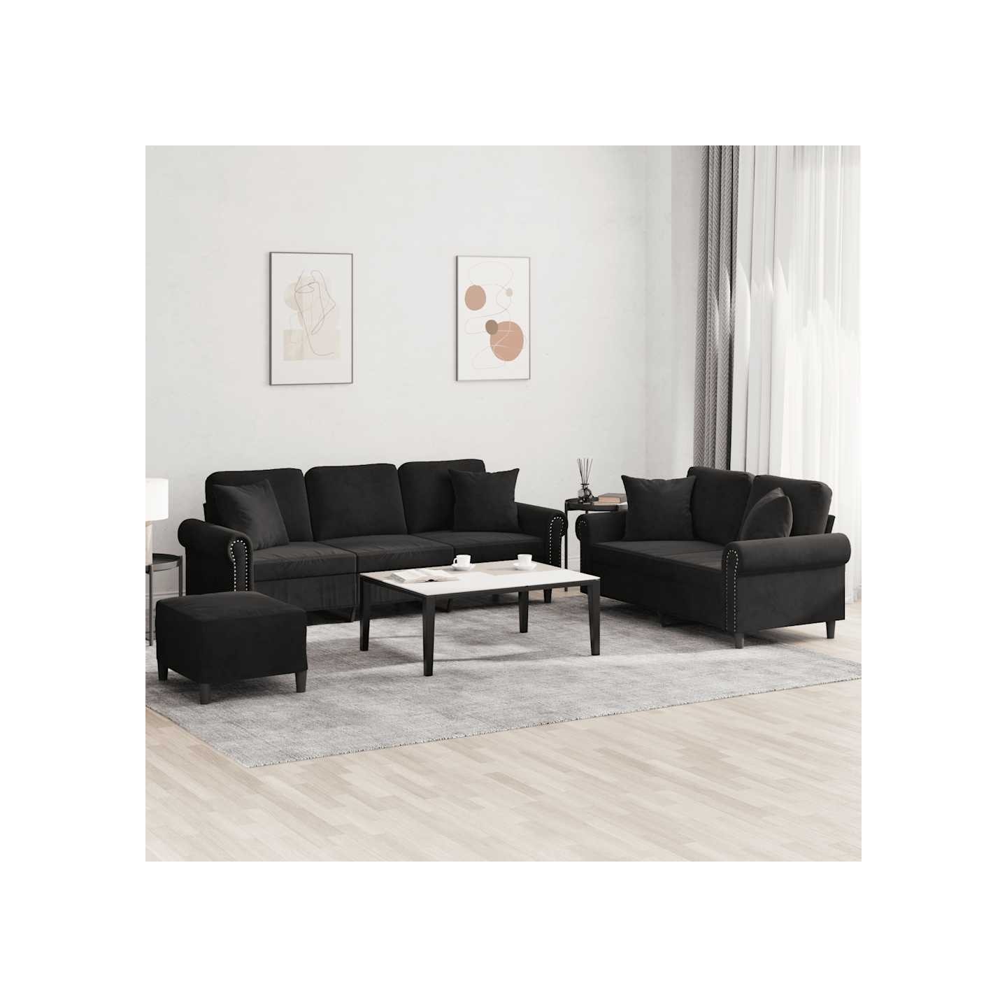 Ensemble de canapés 3 pcs avec coussins noir velours