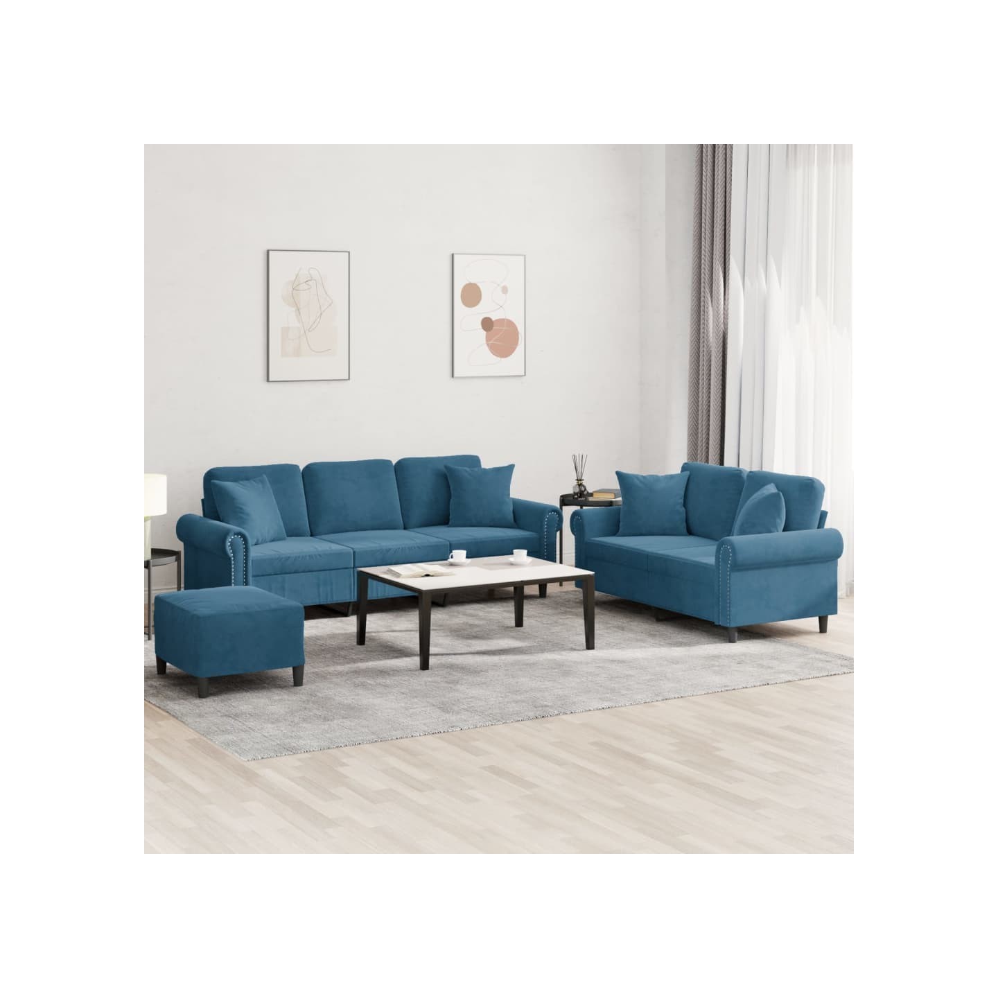 Ensemble de canapés 3 pcs avec coussins bleu velours