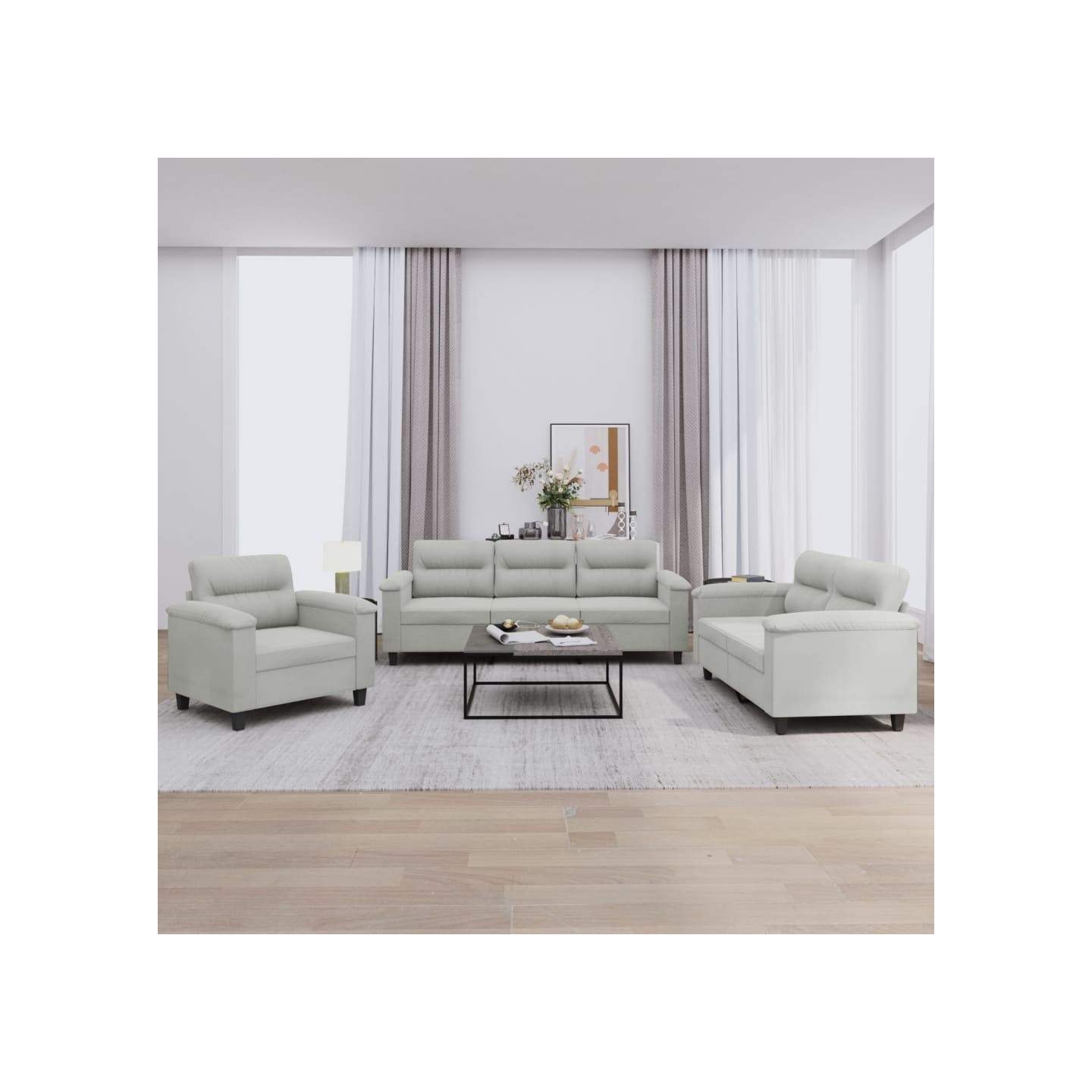 Ensemble de canapés 3 pcs coussins gris clair tissu microfibre