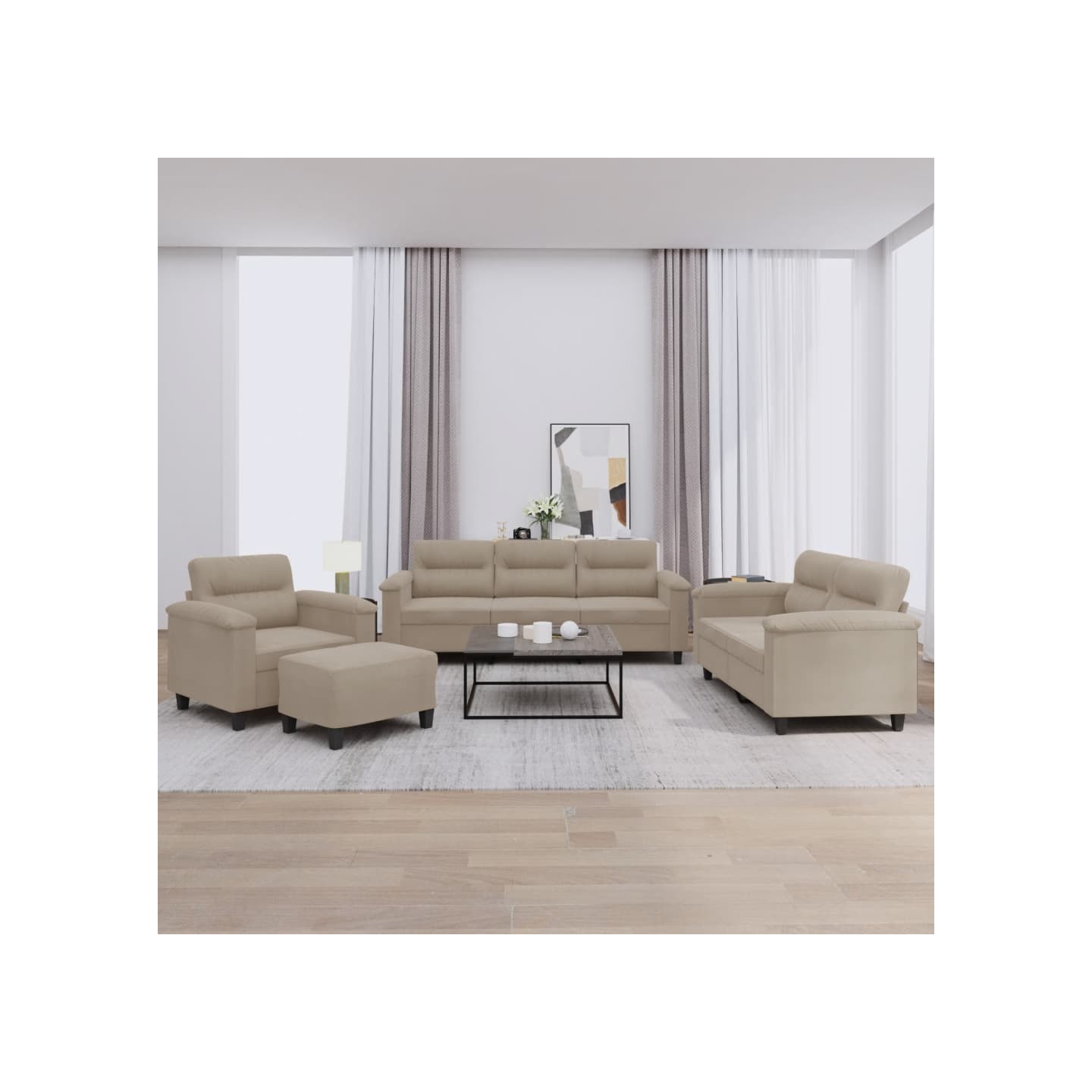Ensemble de canapés 4 pcs avec coussins taupe tissu microfibre