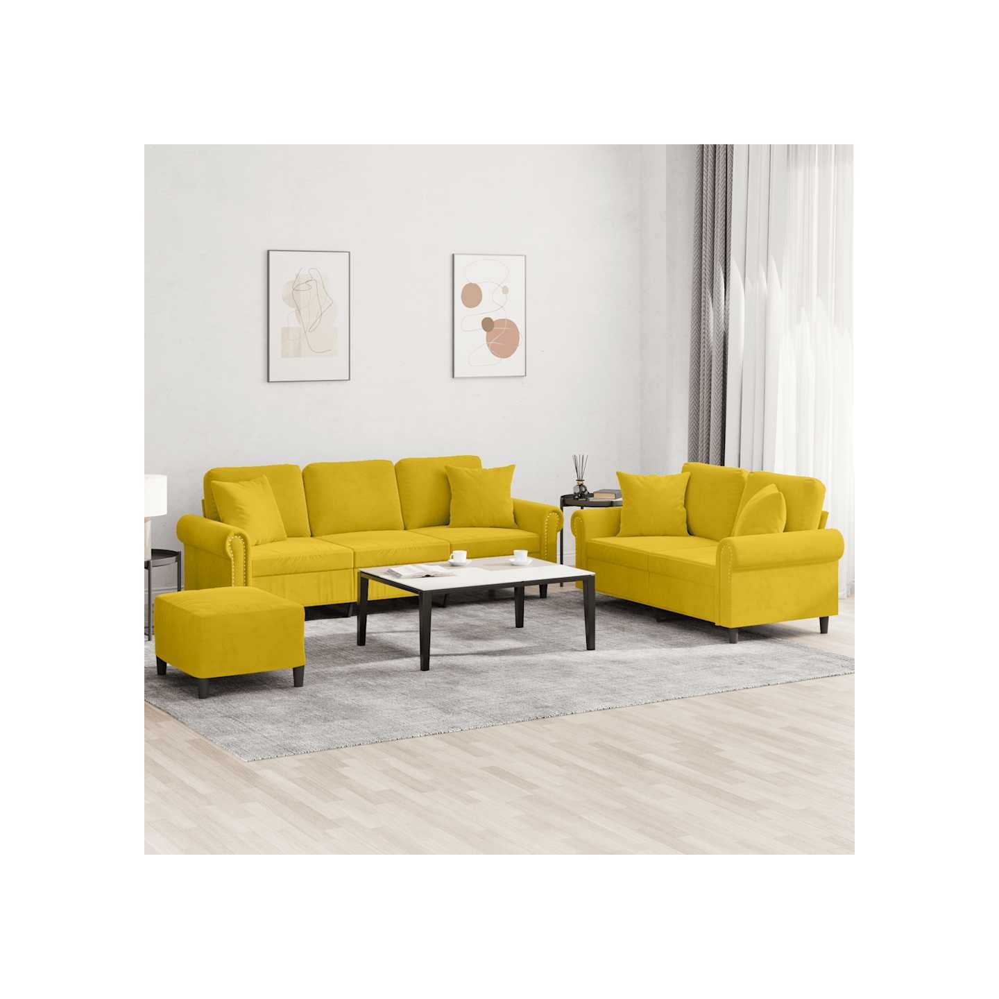 Ensemble de canapés 3 pcs avec coussins jaune velours