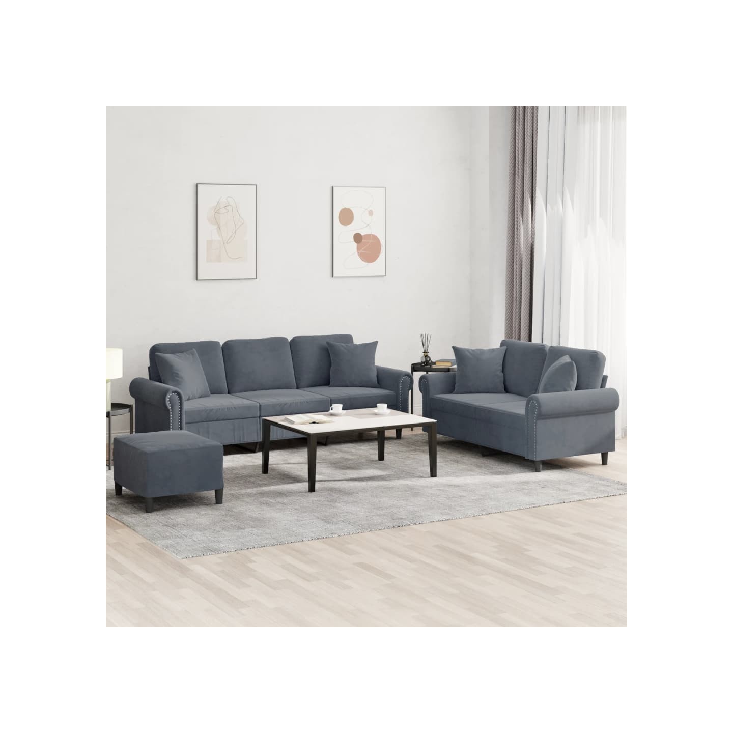 Ensemble de canapés 3 pcs avec coussins gris foncé velours