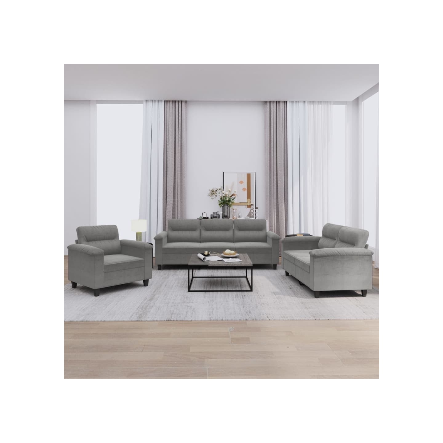 Ensemble de canapés 3 pcs coussins gris foncé tissu microfibre