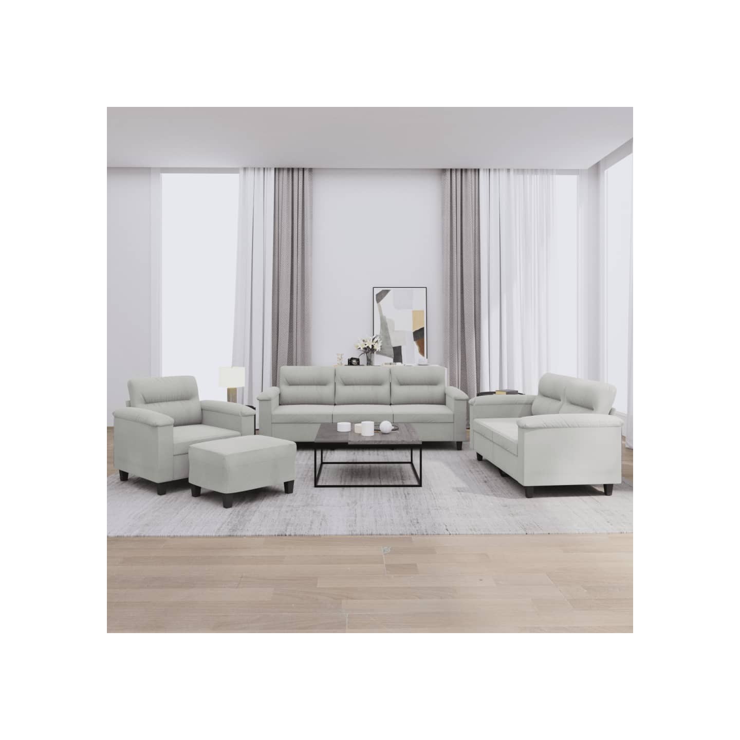 Ensemble de canapés 4 pcs coussins gris clair tissu microfibre