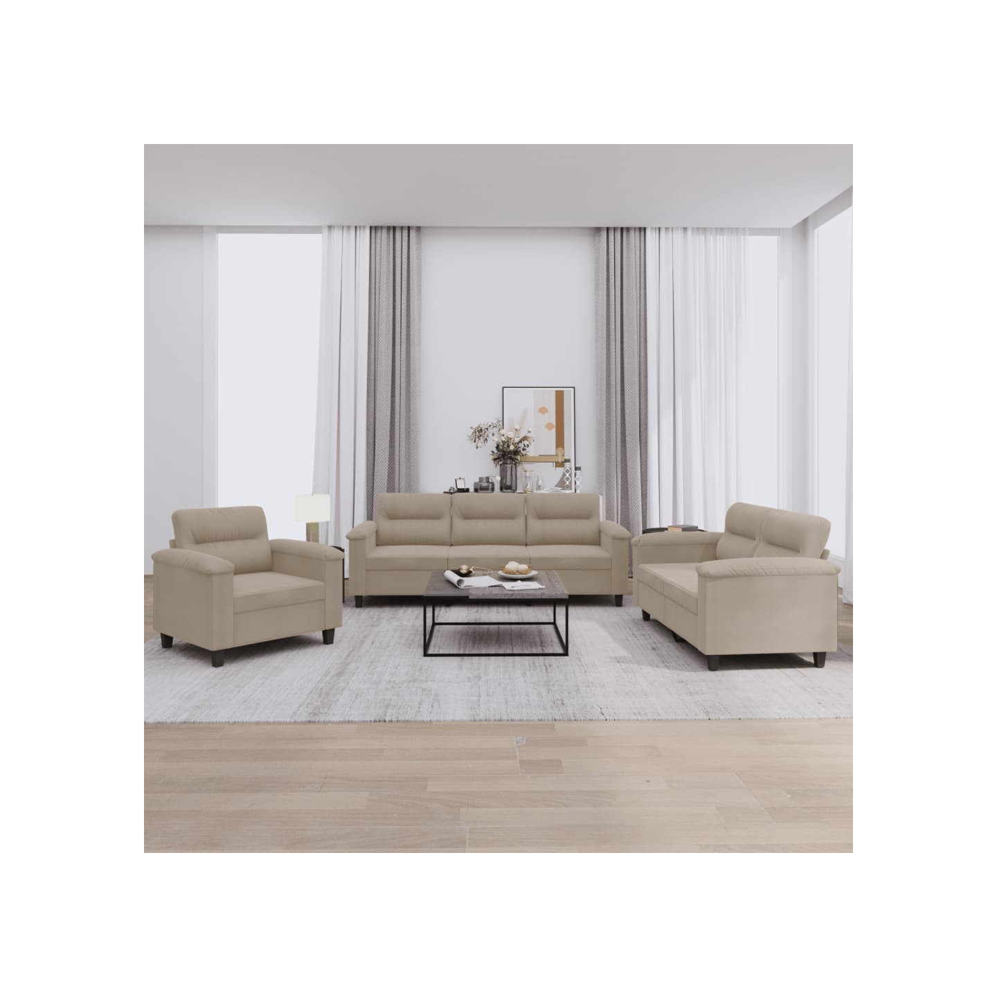 Ensemble de canapés 3 pcs avec coussins taupe tissu microfibre