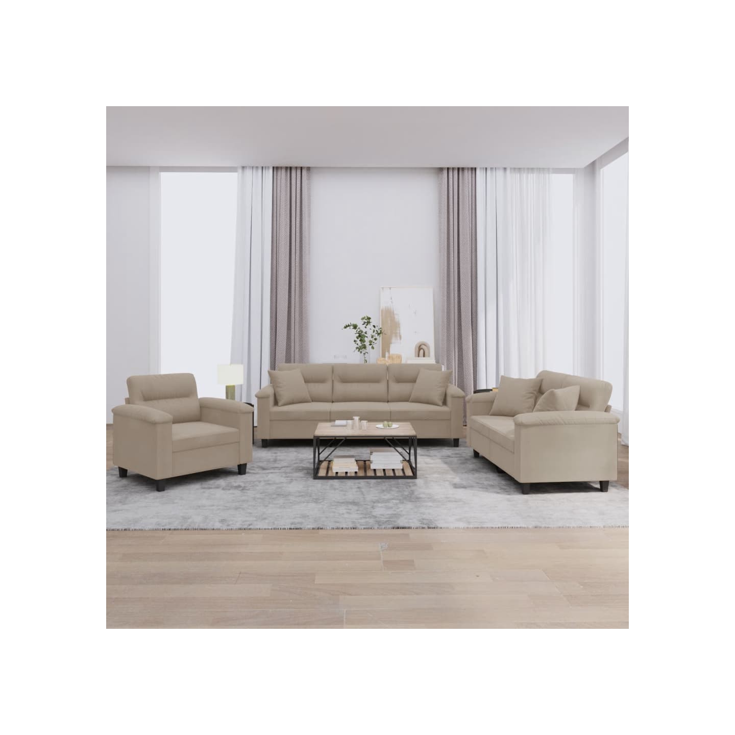 Ensemble de canapés 3 pcs avec coussins Taupe Tissu microfibre